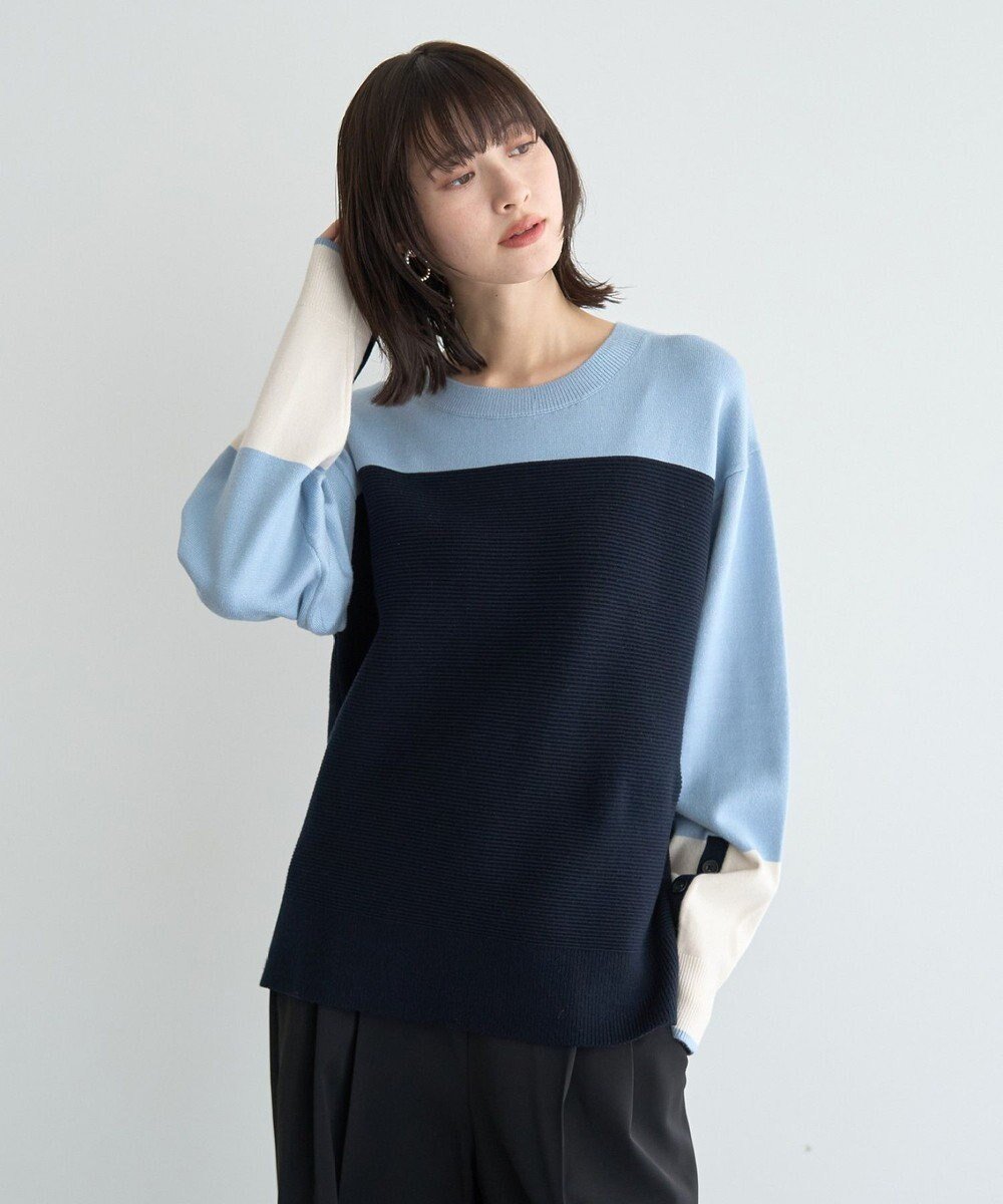 【イェッカ ヴェッカ/YECCA VECCA】の釦デザイン配色ニット インテリア・キッズ・メンズ・レディースファッション・服の通販 founy(ファニー) 　ファッション　Fashion　レディースファッション　Fashion for Women　トップス・カットソー　Cut & Sew Tops　ニット　Knit Tops & Sweaters　スリット　Slit, Slit Detail　セーター　Sweater, Knitwear　ボトム　Bottoms, Lower Wear　ポケット　Pocket, Pocket Detail　A/W・秋冬　Autumn/Winter　Light Blue|ID: prp329100004847679 ipo3291000000036034535