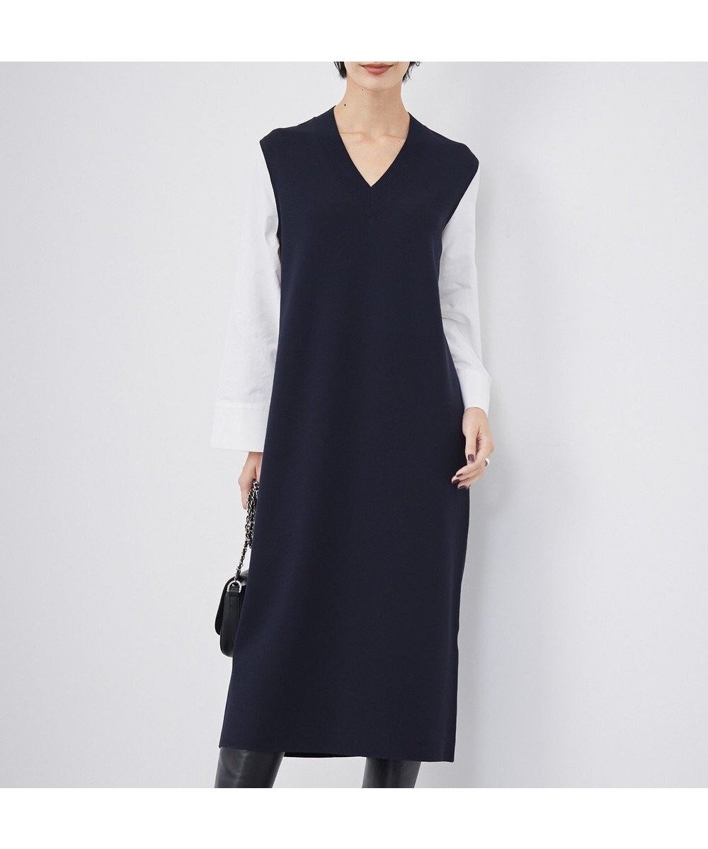 【アイシービー/iCB】の【洗える】 クロスコンビ ニットワンピース インテリア・キッズ・メンズ・レディースファッション・服の通販 founy(ファニー) 　ファッション　Fashion　レディースファッション　Fashion for Women　ワンピース　Dresses　ニットワンピース　Knit Dresses　洗える　Machine Washable　カフス　Cuff Design　コンパクト　Compact, Small Size　コンビ　Combo, Combination Style　ストレッチ　Stretch, Stretchy Fabric　ツイル　Twist, Twisted Detail　ミラノリブ　Milano Rib, Milano Stitch　A/W・秋冬　Autumn/Winter　2024年　2024　エレガント 上品　Elegant　2024-2025秋冬・A/W　Autumn/Winter 2024–25 AW24–25　ネイビー系|ID: prp329100004847795 ipo3291000000036303697