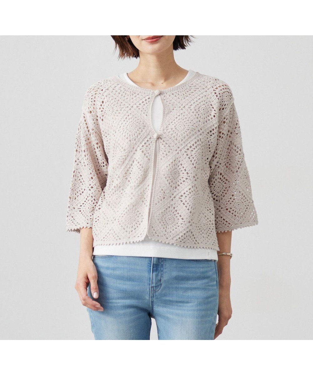 【ジェイ プレス/J.PRESS】の【洗える】クロッシェ ニット インテリア・キッズ・メンズ・レディースファッション・服の通販 founy(ファニー) 　ファッション　Fashion　レディースファッション　Fashion for Women　トップス・カットソー　Cut & Sew Tops　ニット　Knit Tops & Sweaters　アクリル　Acrylic Material　ショート　Short, Short Length　セーター　Sweater, Knitwear　バランス　Balance, Style Balance　ボレロ　Bolero, Short Cardigan　ワイド　Wide, Wide Fit　夏　Summer　春　Spring　S/S・春夏　SS, Spring/Summer, Warm Season　洗える　Machine Washable　グレージュ系|ID: prp329100004847813 ipo3291000000035668638