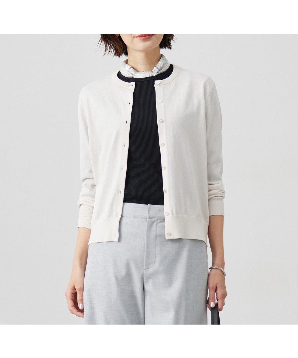 【ジェイ プレス/J.PRESS】の【洗える】BASIC HT COTTON クルーネック カーディガン インテリア・キッズ・メンズ・レディースファッション・服の通販 founy(ファニー) 　ファッション　Fashion　レディースファッション　Fashion for Women　トップス・カットソー　Cut & Sew Tops　カーディガン・羽織り　Layered Style Cardigans　イタリア　Italy　インド　Indian Textile　カーディガン　Cardigan, Knitwear　シルク　Silk, 100% Silk　シンプル　Simple, Minimal　ベーシック　Basic, Essential　エレガント 上品　Elegant　今季　This Season, Current Season　夏　Summer　春　Spring　S/S・春夏　SS, Spring/Summer, Warm Season　洗える　Machine Washable　ベージュ系|ID: prp329100004847819 ipo3291000000035424854