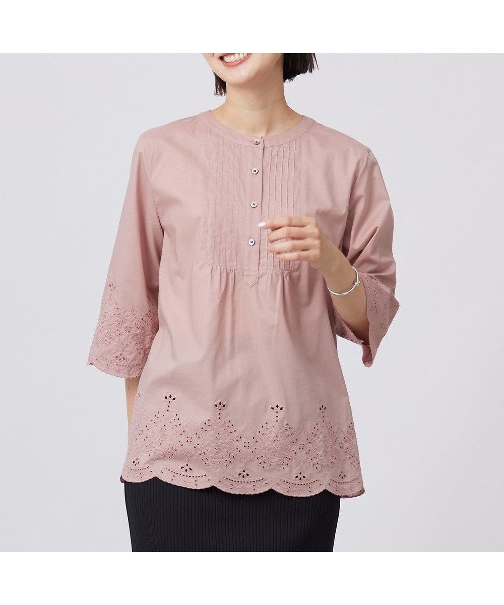 【ジェイ プレス/J.PRESS】の【洗える】セルロースライト刺繍 ピンタック ブラウス インテリア・キッズ・メンズ・レディースファッション・服の通販 founy(ファニー) 　ファッション　Fashion　レディースファッション　Fashion for Women　トップス・カットソー　Cut & Sew Tops　シャツ・ブラウス・オフィスカジュアル　Elegant Blouses & Button-Ups　スカラップ　Scallop, Scalloped Edge　タイプライター　Typewriter Fabric, Crisp Cotton　夏　Summer　春　Spring　S/S・春夏　SS, Spring/Summer, Warm Season　洗える　Machine Washable　ローズピンク系|ID: prp329100004847820 ipo3291000000035726498