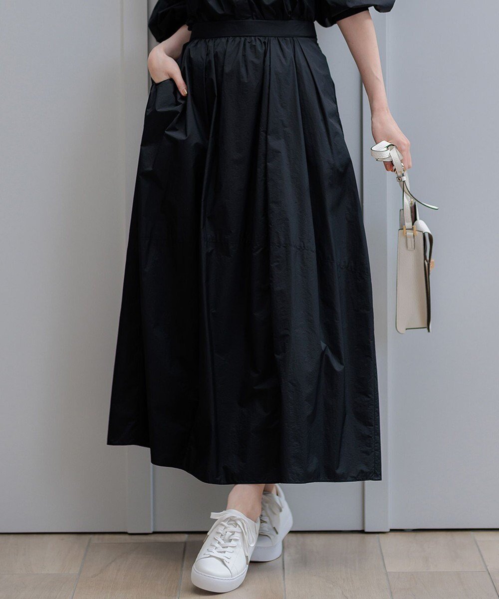 【23区/NIJYUSANKU】の【洗える】ナイロンコットンポプリン スカート インテリア・キッズ・メンズ・レディースファッション・服の通販 founy(ファニー) 　ファッション　Fashion　レディースファッション　Fashion for Women　スカート　Skirts　イエロー　Yellow　エアリー　Airy Texture　洗える　Machine Washable　秋　Autumn　ギャザー　Gathered, Ruffled　コンパクト　Compact, Small Size　軽量　Lightweight, Ultra Light　スリーブ　Sleeve, Long Sleeve / Short Sleeve　フレア　Flare, Flared　ミックス　Mix, Mixed Style　ワッシャー　Washer, Crinkled Finish　A/W・秋冬　Autumn/Winter　S/S・春夏　SS, Spring/Summer, Warm Season　夏　Summer　2024年　2024　2024-2025秋冬・A/W　Autumn/Winter 2024–25 AW24–25　ブラック系|ID: prp329100004847835 ipo3291000000035426537