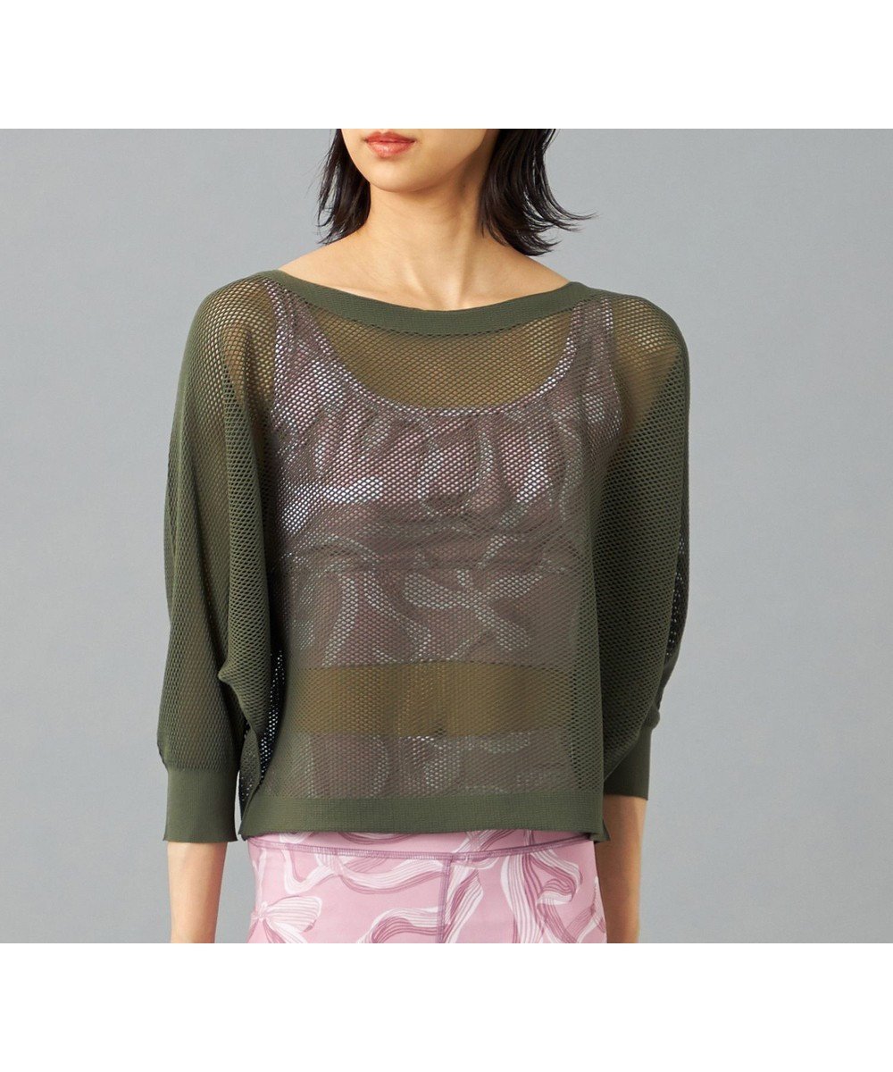 【チャコット/Chacott】の【ノーソーイングニット】7分袖メッシュニットTシャツ インテリア・キッズ・メンズ・レディースファッション・服の通販 founy(ファニー) 　ファッション　Fashion　レディースファッション　Fashion for Women　トップス・カットソー　Cut & Sew Tops　ニット　Knit Tops & Sweaters　シャツ・ブラウス・オフィスカジュアル　Elegant Blouses & Button-Ups　ロングTシャツ・Tシャツ　Longline T-Shirts & Tees　インナー　Innerwear　軽量　Lightweight, Ultra Light　ストレッチ　Stretch, Stretchy Fabric　人気　Popular, Best Seller　フィット　Fit, Slim Fit　メッシュ　Mesh, Net Fabric　おすすめ　Recommended / Our Picks　カーキ|ID: prp329100004847864 ipo3291000000035521900