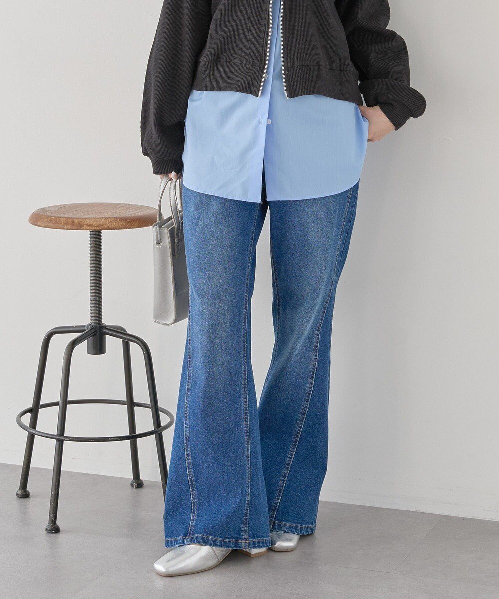 【アースミュージックアンドエコロジー/earth music&ecology】の切り替えフレアデニムパンツ インテリア・キッズ・メンズ・レディースファッション・服の通販 founy(ファニー) 　ファッション　Fashion　レディースファッション　Fashion for Women　パンツ　Pants & Trousers　デニムパンツ・ジーンズ・美脚デニム　Denim Jeans & Pants　デニム　Denim, Jeans Material　フレア　Flare, Flared　ポケット　Pocket, Pocket Detail　夏　Summer　春　Spring　S/S・春夏　SS, Spring/Summer, Warm Season　Medium Indigo|ID: prp329100004848328 ipo3291000000035435330