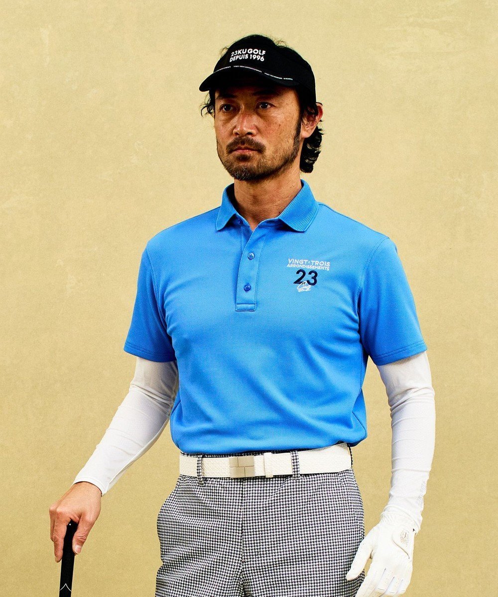 【23区 ゴルフ/23区GOLF / MEN】の【MEN】ハニカムライトカノコメッシュ衿ポロ インテリア・キッズ・メンズ・レディースファッション・服の通販 founy(ファニー) 　ファッション　Fashion　メンズファッション　Fashion for Men　トップス・カットソー　Cut & Sew Tops　メンズシャツ　Shirts　ポロシャツ / きれいめカジュアルスタイル　Polo Shirts　春　Spring　コンパクト　Compact, Small Size　吸水　Absorbent, Quick-Dry　軽量　Lightweight, Ultra Light　スリム　Slim, Slim Fit　パターン　Pattern, Design Print　ポロシャツ　Polo Shirt, Collared Tee　メッシュ　Mesh, Net Fabric　ラウンド　Round, Round Neck　S/S・春夏　SS, Spring/Summer, Warm Season　夏　Summer　サックスブルー系|ID: prp329100004848575 ipo3291000000035722722
