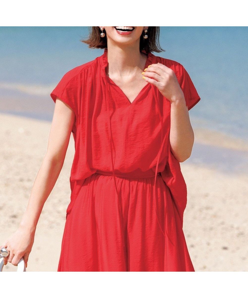 【アンフィーロ 自由区/UNFILO】のヴィンテージシアー ギャザーブラウス インテリア・キッズ・メンズ・レディースファッション・服の通販 founy(ファニー) 　ファッション　Fashion　レディースファッション　Fashion for Women　トップス・カットソー　Cut & Sew Tops　シャツ・ブラウス・オフィスカジュアル　Elegant Blouses & Button-Ups　春　Spring　洗える　Machine Washable　ギャザー　Gathered, Ruffled　セットアップ　Set-Up, Coordinated Outfit　デニム　Denim, Jeans Material　ノースリーブ　Sleeveless, No-Sleeve　ビンテージ　Vintage, Retro Style　フリル　Frill, Ruffle　S/S・春夏　SS, Spring/Summer, Warm Season　夏　Summer　スカーレット|ID: prp329100004848649 ipo3291000000035522605