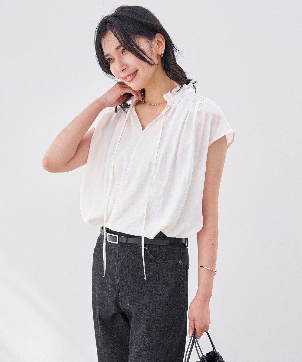 【アンフィーロ 自由区/UNFILO】のヴィンテージシアー ギャザーブラウス インテリア・キッズ・メンズ・レディースファッション・服の通販 founy(ファニー) 　ファッション　Fashion　レディースファッション　Fashion for Women　トップス・カットソー　Cut & Sew Tops　シャツ・ブラウス・オフィスカジュアル　Elegant Blouses & Button-Ups　春　Spring　洗える　Machine Washable　ギャザー　Gathered, Ruffled　セットアップ　Set-Up, Coordinated Outfit　デニム　Denim, Jeans Material　ノースリーブ　Sleeveless, No-Sleeve　ビンテージ　Vintage, Retro Style　フリル　Frill, Ruffle　S/S・春夏　SS, Spring/Summer, Warm Season　夏　Summer　オフ|ID: prp329100004848649 ipo3291000000035522607