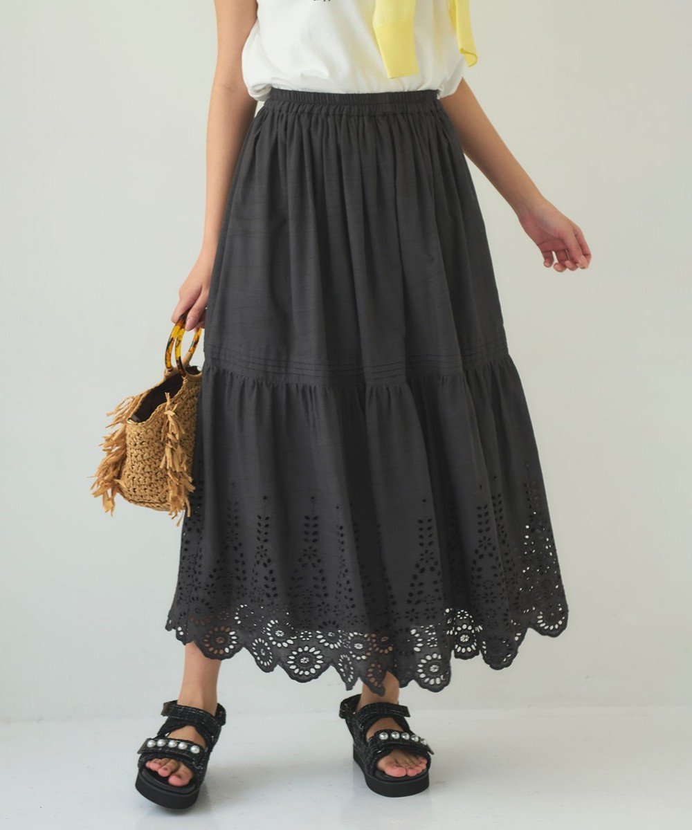 【フェルゥ/Feroux】の【洗える】刺繍ティアード スカート 人気、トレンドファッション・服の通販 founy(ファニー) 　ファッション　Fashion　レディースファッション　Fashion for Women　スカート　Skirts　ティアードスカート　Tiered Skirts　アイレット　Eyelet Lace　ギャザー　Gathered, Ruffled　ティアード　Tiered, Tiered Style　デニム　Denim, Jeans Material　夏　Summer　春　Spring　S/S・春夏　SS, Spring/Summer, Warm Season　洗える　Machine Washable　 other-1|ID: prp329100004848762 ipo3291000000035604154