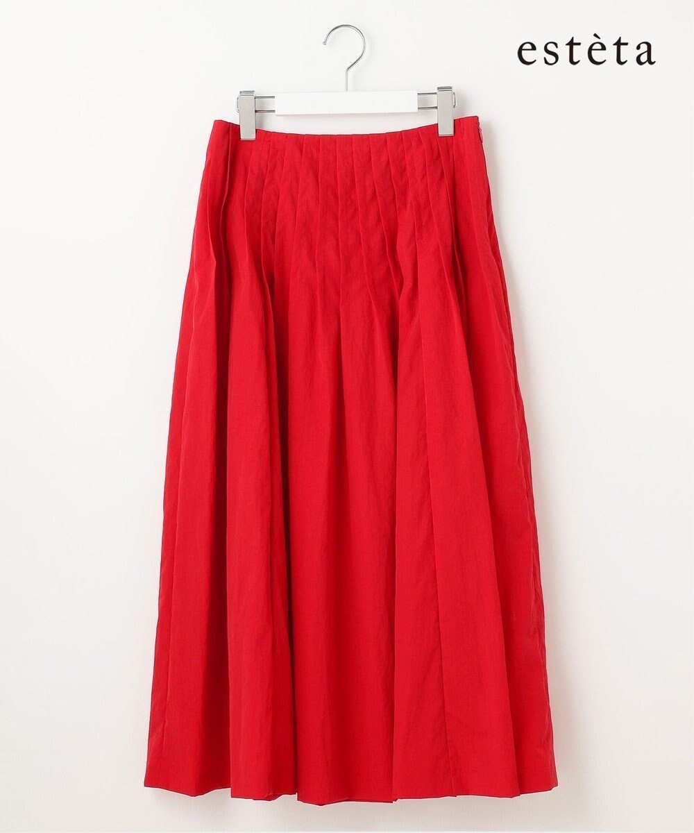 【23区/NIJYUSANKU】の【エステータ】エンシュクライト ピンタック フレアスカート インテリア・キッズ・メンズ・レディースファッション・服の通販 founy(ファニー) 　ファッション　Fashion　レディースファッション　Fashion for Women　スカート　Skirts　Aライン・フレアスカート　A-Line & Flared Skirts　ヴィンテージ　Vintage Style　春　Spring　軽量　Lightweight, Ultra Light　フレア　Flare, Flared　ブルゾン　Blouson, Bomber Jacket　S/S・春夏　SS, Spring/Summer, Warm Season　おすすめ　Recommended / Our Picks　夏　Summer　レッド系|ID: prp329100004848817 ipo3291000000035456386