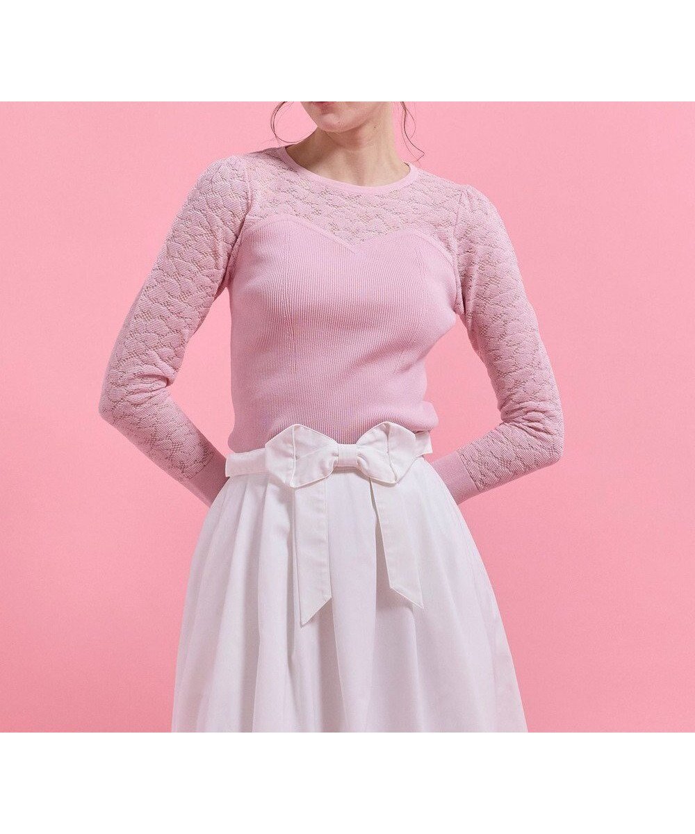 【トッカ/TOCCA】の【chayさん着用】LOVING HEART ニットトップス インテリア・キッズ・メンズ・レディースファッション・服の通販 founy(ファニー) 　ファッション　Fashion　レディースファッション　Fashion for Women　トップス・カットソー　Cut & Sew Tops　ニット　Knit Tops & Sweaters　インナー　Innerwear　カーディガン　Cardigan, Knitwear　シアー　Sheer, See-Through　ジャケット　Jacket, Outerwear　セーター　Sweater, Knitwear　デコルテ　Décolleté, Neckline　ビスチェ　Bustier, Corset Top　フィット　Fit, Slim Fit　レース　Lace, Lace Fabric　エレガント 上品　Elegant　夏　Summer　春　Spring　S/S・春夏　SS, Spring/Summer, Warm Season　ピンク系|ID: prp329100004848848 ipo3291000000035594909