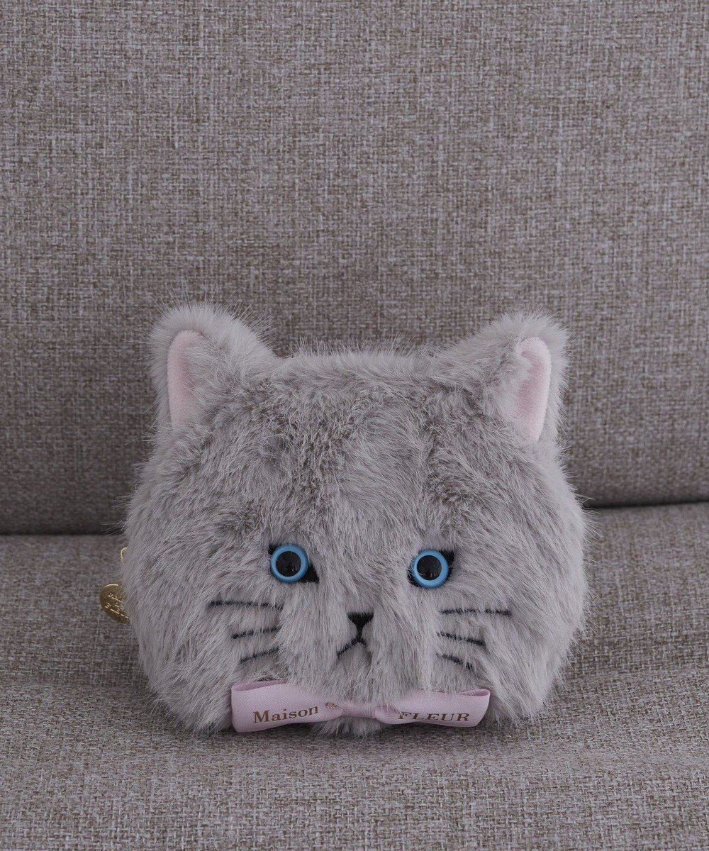 【メゾンドフルール/Maison de FLEUR】のねこフェイスポーチ インテリア・キッズ・メンズ・レディースファッション・服の通販 founy(ファニー) 　ファッション　Fashion　レディースファッション　Fashion for Women　ミニ財布・二つ折り財布　Wallets & Card Cases　ポーチ&ミニバッグ　Pouches & Mini Bags　おすすめ　Recommended / Our Picks　ギフト プレゼント　Gift / Present　フェイス　Face, Facial Design　ポケット　Pocket, Pocket Detail　ポーチ　Pouch, Small Case　リボン　Ribbon, Bow　財布　Wallet, Purse　Light Gray|ID: prp329100004848866 ipo3291000000035457105