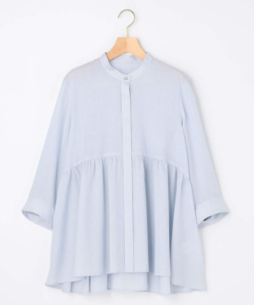 【組曲/KUMIKYOKU】の【先行予約】ニューリヨセルシャーティングペプラム ブラウス インテリア・キッズ・メンズ・レディースファッション・服の通販 founy(ファニー) 　ファッション　Fashion　レディースファッション　Fashion for Women　トップス・カットソー　Cut & Sew Tops　シャツ・ブラウス・オフィスカジュアル　Elegant Blouses & Button-Ups　春　Spring　ギンガム　Gingham, Gingham Fabric　シンプル　Simple, Minimal　ストライプ　Stripe, Striped Pattern　スリーブ　Sleeve, Long Sleeve / Short Sleeve　チュニック　Tunic, Long Top　デニム　Denim, Jeans Material　定番　Standard, Basic Item　フレア　Flare, Flared　ペプラム　Peplum, Flared Hem　無地　Plain, Solid Color　S/S・春夏　SS, Spring/Summer, Warm Season　夏　Summer　シャンブレーブルーストライプ系1|ID: prp329100004848892 ipo3291000000035457412