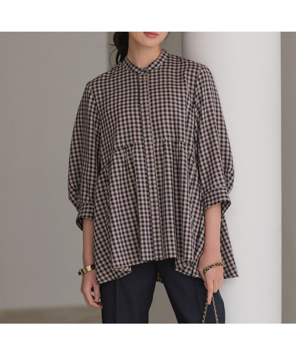 【組曲/KUMIKYOKU】の【先行予約】ニューリヨセルシャーティングペプラム ブラウス インテリア・キッズ・メンズ・レディースファッション・服の通販 founy(ファニー) 　ファッション　Fashion　レディースファッション　Fashion for Women　トップス・カットソー　Cut & Sew Tops　シャツ・ブラウス・オフィスカジュアル　Elegant Blouses & Button-Ups　春　Spring　ギンガム　Gingham, Gingham Fabric　シンプル　Simple, Minimal　ストライプ　Stripe, Striped Pattern　スリーブ　Sleeve, Long Sleeve / Short Sleeve　チュニック　Tunic, Long Top　デニム　Denim, Jeans Material　定番　Standard, Basic Item　フレア　Flare, Flared　ペプラム　Peplum, Flared Hem　無地　Plain, Solid Color　S/S・春夏　SS, Spring/Summer, Warm Season　夏　Summer　ベージュギンガム系3|ID: prp329100004848892 ipo3291000000035575442
