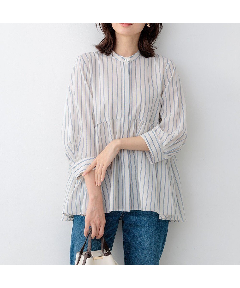 【組曲/KUMIKYOKU】の【先行予約】ニューリヨセルシャーティングペプラム ブラウス インテリア・キッズ・メンズ・レディースファッション・服の通販 founy(ファニー) 　ファッション　Fashion　レディースファッション　Fashion for Women　トップス・カットソー　Cut & Sew Tops　シャツ・ブラウス・オフィスカジュアル　Elegant Blouses & Button-Ups　春　Spring　ギンガム　Gingham, Gingham Fabric　シンプル　Simple, Minimal　ストライプ　Stripe, Striped Pattern　スリーブ　Sleeve, Long Sleeve / Short Sleeve　チュニック　Tunic, Long Top　デニム　Denim, Jeans Material　定番　Standard, Basic Item　フレア　Flare, Flared　ペプラム　Peplum, Flared Hem　無地　Plain, Solid Color　S/S・春夏　SS, Spring/Summer, Warm Season　夏　Summer　ベージュストライプ系1|ID: prp329100004848892 ipo3291000000035650317