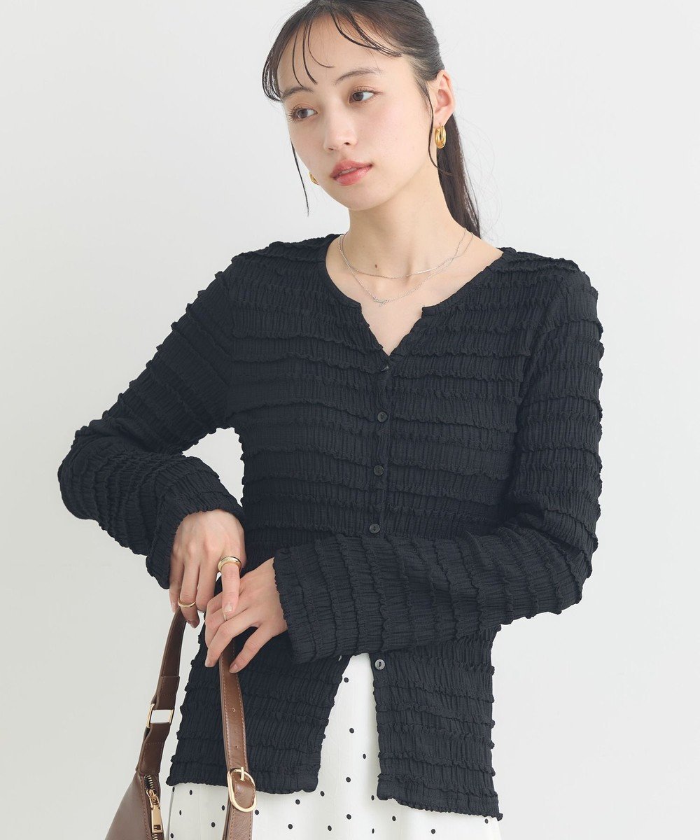 【アースミュージックアンドエコロジー/earth music&ecology】のシャーリングカットカーディガン インテリア・キッズ・メンズ・レディースファッション・服の通販 founy(ファニー) ファッション Fashion レディースファッション Fashion for Women トップス・カットソー Cut & Sew Tops カーディガン・羽織り Layered Style Cardigans 春 Spring カーディガン Cardigan, Knitwear シャーリング Shirring, Ruched シンプル Simple, Minimal デニム Denim, Jeans Material フィット Fit, Slim Fit ポケット Pocket, Pocket Detail S/S・春夏 SS, Spring/Summer, Warm Season 夏 Summer ブラック|ID: prp329100004848919 ipo3291000000035457712