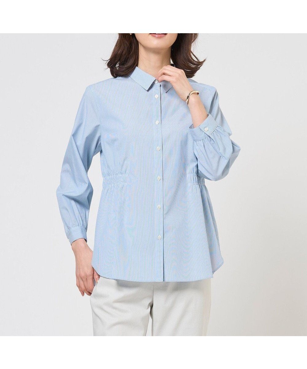 【ジェイ プレス/J.PRESS】の【WEB限定カラーあり】コンパクトエステネージュ シャーリング ブラウス インテリア・キッズ・メンズ・レディースファッション・服の通販 founy(ファニー) 　ファッション　Fashion　レディースファッション　Fashion for Women　トップス・カットソー　Cut & Sew Tops　シャツ・ブラウス・オフィスカジュアル　Elegant Blouses & Button-Ups　インナー　Innerwear　春　Spring　ギャザー　Gathered, Ruffled　ギンガム　Gingham, Gingham Fabric　クラシック　Classic, Timeless Style　シャーリング　Shirring, Ruched　ジャケット　Jacket, Outerwear　ストライプ　Stripe, Striped Pattern　バランス　Balance, Style Balance　ベーシック　Basic, Essential　S/S・春夏　SS, Spring/Summer, Warm Season　夏　Summer　サックスストライプ系1|ID: prp329100004848941 ipo3291000000035458064