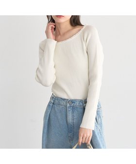 【アースミュージックアンドエコロジー/earth music&ecology】のレーストリムリブニットプルオーバー 人気、トレンドファッション・服の通販 founy(ファニー) ファッション Fashion レディースファッション Fashion for Women トップス・カットソー Cut & Sew Tops ニット Knit Tops & Sweaters カジュアルプルオーバー・ニットトップス Pullovers & Knit Tops / Casual Pullovers インナー Innerwear 春 Spring シンプル Simple, Minimal セーター Sweater, Knitwear デニム Denim, Jeans Material フィット Fit, Slim Fit フェミニン Feminine, Girly ポケット Pocket, Pocket Detail レース Lace, Lace Fabric ワイド Wide, Wide Fit S/S・春夏 SS, Spring/Summer, Warm Season 夏 Summer エレガント 上品 Elegant |ID:prp329100004848952