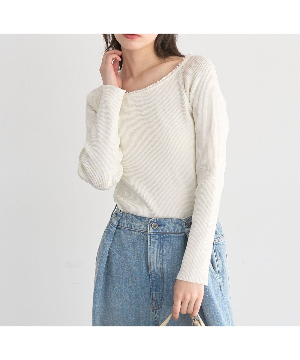 【アースミュージックアンドエコロジー/earth music&ecology】のレーストリムリブニットプルオーバー インテリア・キッズ・メンズ・レディースファッション・服の通販 founy(ファニー) ファッション Fashion レディースファッション Fashion for Women トップス・カットソー Cut & Sew Tops ニット Knit Tops & Sweaters カジュアルプルオーバー・ニットトップス Pullovers & Knit Tops / Casual Pullovers インナー Innerwear 春 Spring シンプル Simple, Minimal セーター Sweater, Knitwear デニム Denim, Jeans Material フィット Fit, Slim Fit フェミニン Feminine, Girly ポケット Pocket, Pocket Detail レース Lace, Lace Fabric ワイド Wide, Wide Fit S/S・春夏 SS, Spring/Summer, Warm Season 夏 Summer エレガント 上品 Elegant アイボリー|ID: prp329100004848952 ipo3291000000035523060