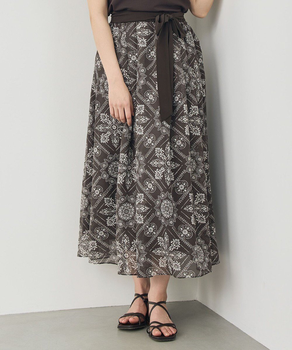 【自由区/JIYU-KU】のロータスタイルプリント スカート インテリア・キッズ・メンズ・レディースファッション・服の通販 founy(ファニー) 　ファッション　Fashion　レディースファッション　Fashion for Women　スカート　Skirts　イタリア　Italy　ビンテージ　Vintage, Retro Style　フレア　Flare, Flared　プリント　Print, Printed Pattern　夏　Summer　春　Spring　S/S・春夏　SS, Spring/Summer, Warm Season　ブラウン|ID: prp329100004848969 ipo3291000000035860102