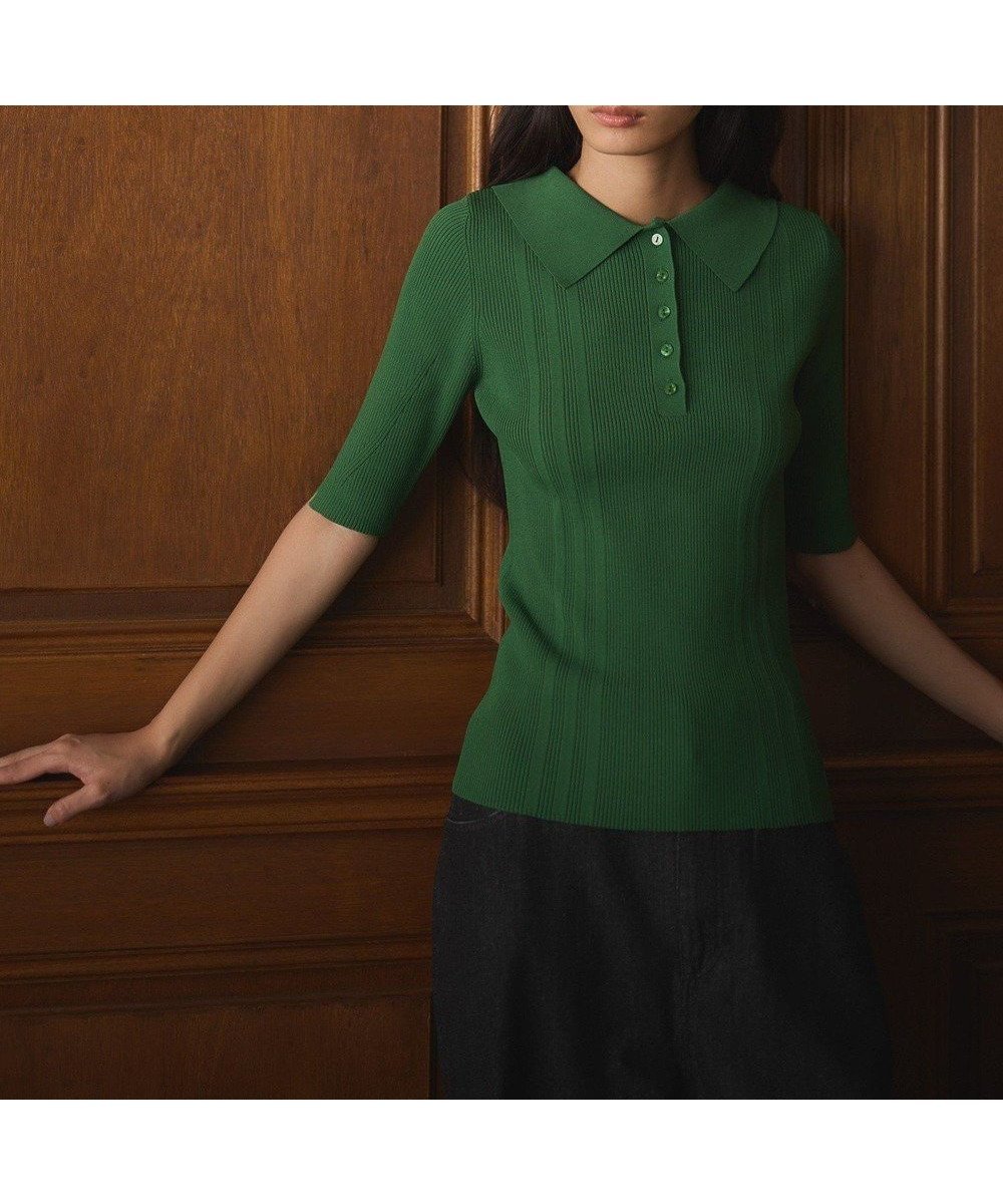 【クラフトスタンダードブティック/CRAFT STANDARD BOUTIQUE】の半袖2wayリブポロニット インテリア・キッズ・メンズ・レディースファッション・服の通販 founy(ファニー) 　ファッション　Fashion　レディースファッション　Fashion for Women　トップス・カットソー　Cut & Sew Tops　ニット　Knit Tops & Sweaters　インナー　Innerwear　シンプル　Simple, Minimal　ジャケット　Jacket, Outerwear　ストレッチ　Stretch, Stretchy Fabric　セーター　Sweater, Knitwear　デニム　Denim, Jeans Material　バランス　Balance, Style Balance　フレア　Flare, Flared　ベーシック　Basic, Essential　ポケット　Pocket, Pocket Detail　半袖　Short Sleeve, Half Sleeve　ワイド　Wide, Wide Fit　A/W・秋冬　Autumn/Winter　エレガント 上品　Elegant　ビジネス 仕事 通勤　Business / Work / Commuting　Green|ID: prp329100004849013 ipo3291000000035836679