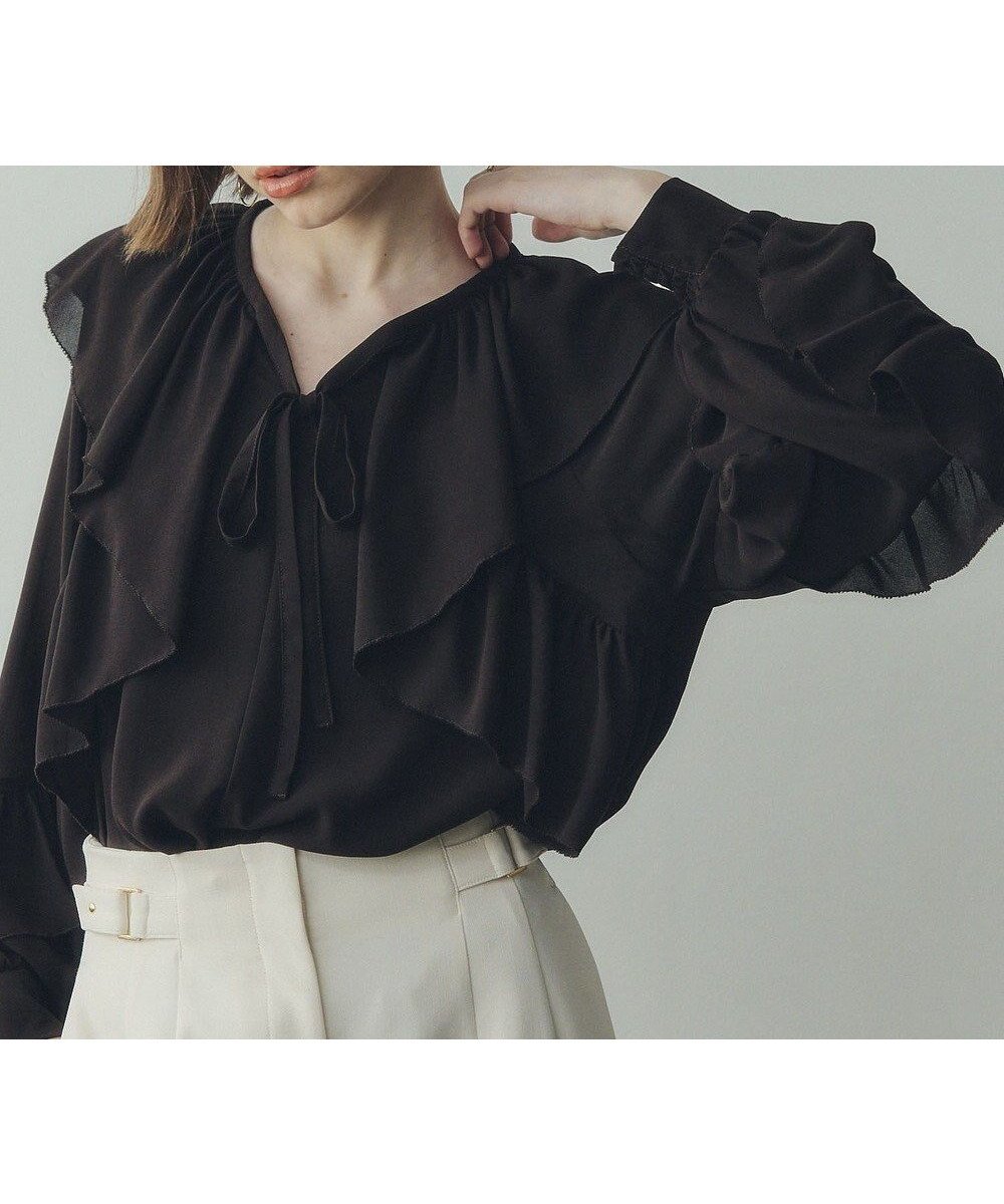 【イェッカ ヴェッカ/YECCA VECCA】のシアーラッフルブラウス 人気、トレンドファッション・服の通販 founy(ファニー) ファッション Fashion レディースファッション Fashion for Women トップス・カットソー Cut & Sew Tops シャツ・ブラウス・オフィスカジュアル Elegant Blouses & Button-Ups おすすめ Recommended / Our Picks ジョーゼット Georgette, Semi-Sheer Fabric フロント Front, Front Design ポケット Pocket, Pocket Detail リボン Ribbon, Bow A/W・秋冬 Autumn/Winter other-1|ID: prp329100004849065 ipo3291000000035603774