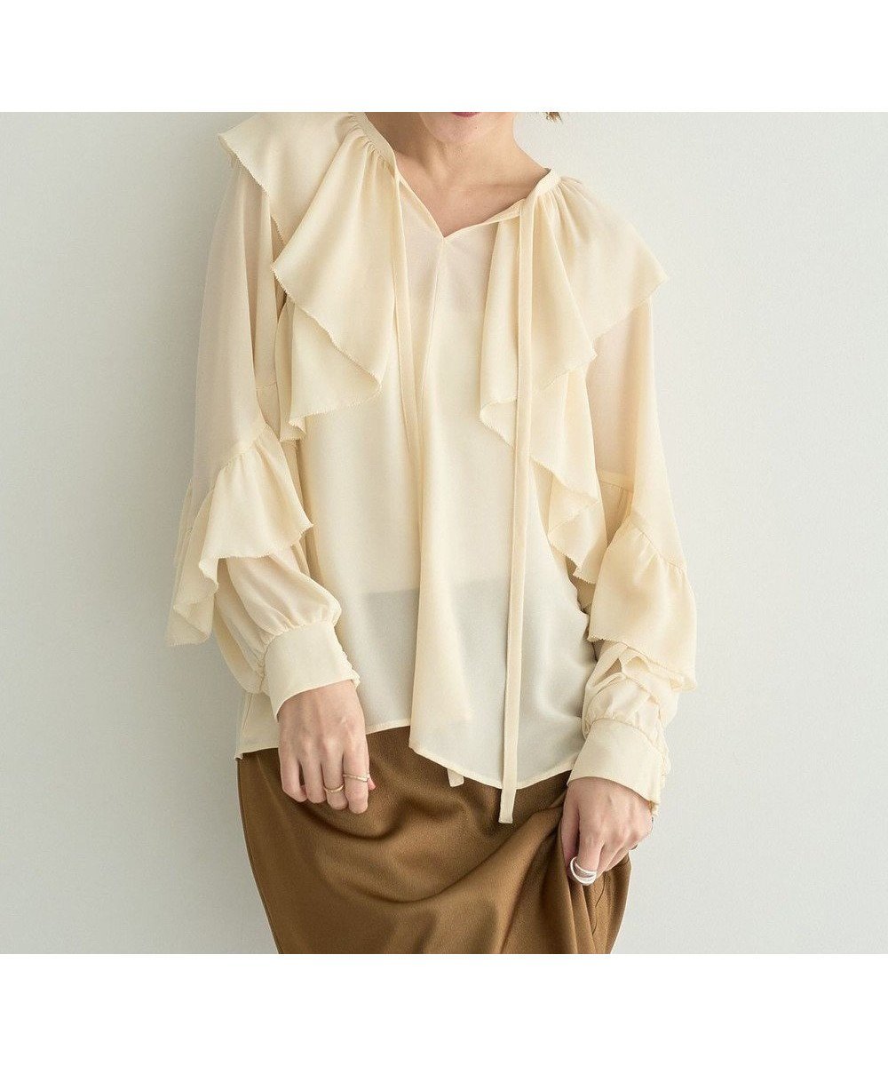 【イェッカ ヴェッカ/YECCA VECCA】のシアーラッフルブラウス インテリア・キッズ・メンズ・レディースファッション・服の通販 founy(ファニー) ファッション Fashion レディースファッション Fashion for Women トップス・カットソー Cut & Sew Tops シャツ・ブラウス・オフィスカジュアル Elegant Blouses & Button-Ups おすすめ Recommended / Our Picks ジョーゼット Georgette, Semi-Sheer Fabric フロント Front, Front Design ポケット Pocket, Pocket Detail リボン Ribbon, Bow A/W・秋冬 Autumn/Winter Ivory|ID: prp329100004849065 ipo3291000000035603776