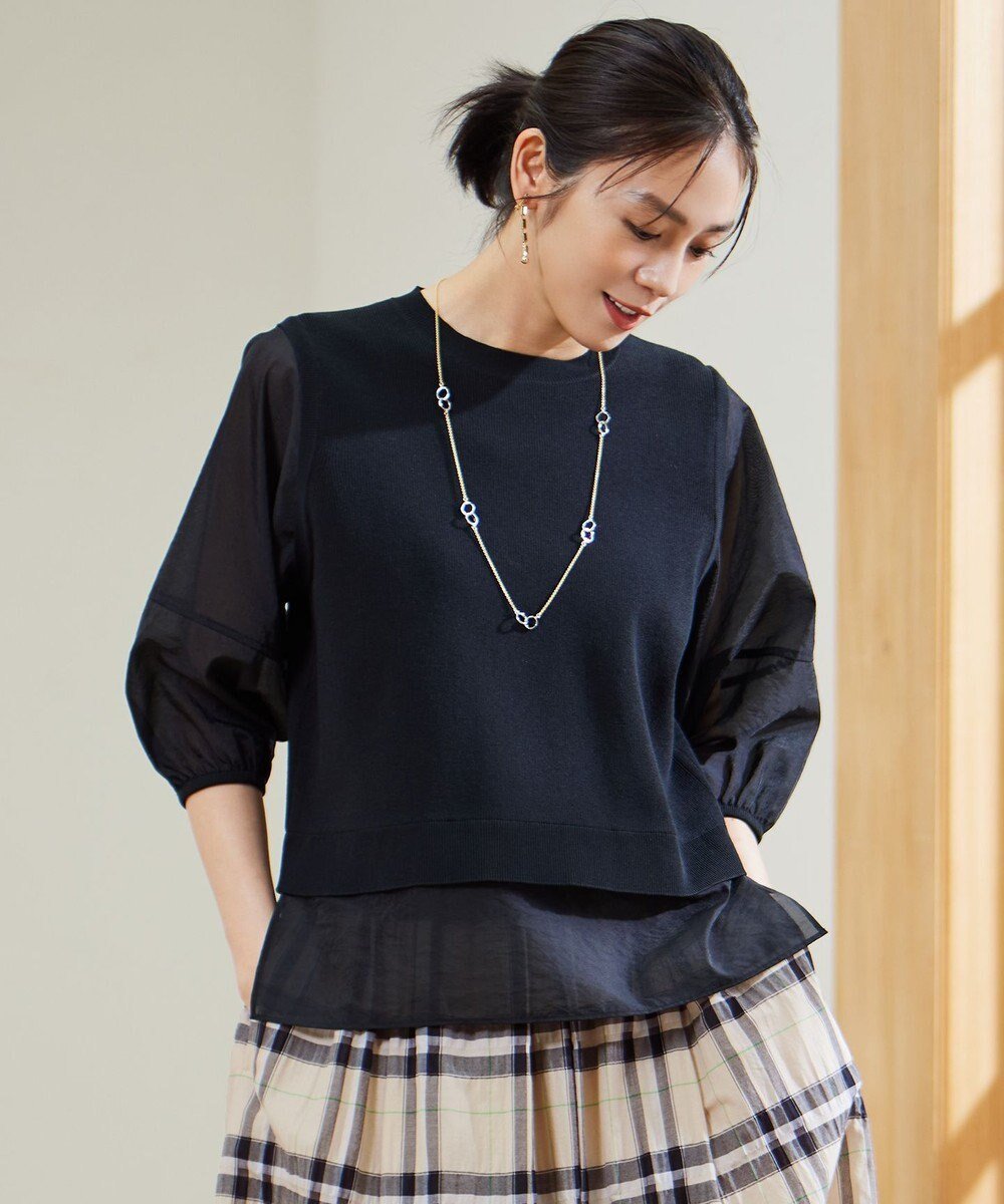 【自由区/JIYU-KU】のハイツイストコットンアセテートプルオーバー ニット インテリア・キッズ・メンズ・レディースファッション・服の通販 founy(ファニー) 　ファッション　Fashion　レディースファッション　Fashion for Women　トップス・カットソー　Cut & Sew Tops　ニット　Knit Tops & Sweaters　カジュアルプルオーバー・ニットトップス　Pullovers & Knit Tops / Casual Pullovers　コンビ　Combo, Combination Style　シアー　Sheer, See-Through　スリーブ　Sleeve, Long Sleeve / Short Sleeve　セーター　Sweater, Knitwear　トレンド　Trend, Trending Now　夏　Summer　春　Spring　S/S・春夏　SS, Spring/Summer, Warm Season　ブラック|ID: prp329100004849287 ipo3291000000035475647