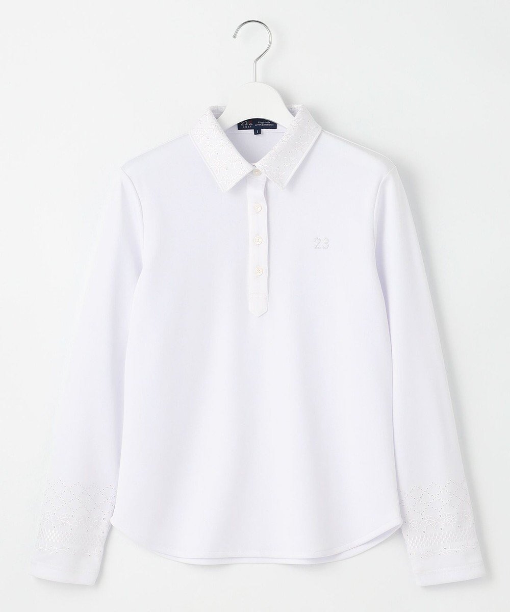 【23区 ゴルフ/NIJYUSANKU GOLF】の【WOMEN】【吸水速乾・UVケア】エンブロイダリー長袖シャツ 1枚で決まる 動きやすさ◎ 人気、トレンドファッション・服の通販 founy(ファニー) ファッション Fashion レディースファッション Fashion for Women トップス・カットソー Cut & Sew Tops シャツ・ブラウス・オフィスカジュアル Elegant Blouses & Button-Ups ポロシャツ・きれいめカジュアル Smart-Casual Polo Tops ゴルフ Golf おすすめ Recommended / Our Picks エンブロイダリー Embroidery Design シンプル Simple, Minimal ストレッチ Stretch, Stretchy Fabric ポロシャツ Polo Shirt, Collared Tee レース Lace, Lace Fabric エレガント 上品 Elegant 吸水 Absorbent, Quick-Dry 夏 Summer 春 Spring S/S・春夏 SS, Spring/Summer, Warm Season 長袖 Long Sleeve, Full Sleeve 鹿の子 Piqué, Kanoko Fabric other-1|ID: prp329100004849291 ipo3291000000035597010