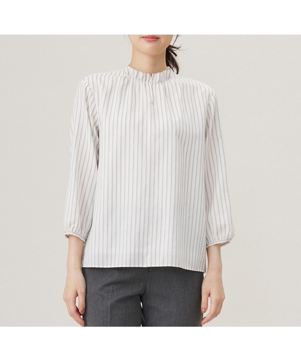 【ジェイ プレス/J.PRESS】のプロビスストライプチェック フリルネック カットソー インテリア・キッズ・メンズ・レディースファッション・服の通販 founy(ファニー) ファッション Fashion レディースファッション Fashion for Women トップス・カットソー Cut & Sew Tops シャツ・ブラウス・オフィスカジュアル Elegant Blouses & Button-Ups ロングTシャツ・Tシャツ Longline T-Shirts & Tees カットソー・ベーシックTシャツ Cut-and-Sewn Tops / Stretch Tees & Basics 秋 Autumn カットソー Cut and Sewn Top シンプル Simple, Minimal ストライプ Stripe, Striped Pattern スリット Slit, Slit Detail センター Center, Center Line チェック Check, Plaid, Tartan 定番 Standard, Basic Item フリル Frill, Ruffle フロント Front, Front Design A/W・秋冬 Autumn/Winter 夏 Summer エレガント 上品 Elegant オフストライプ系|ID: prp329100004849295 ipo3291000000036244003