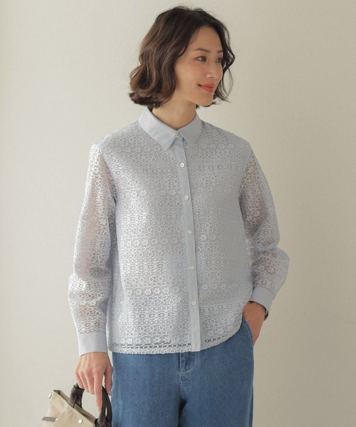 【ジェイ プレス/J.PRESS】のジオメトリックレース ブラウス インテリア・キッズ・メンズ・レディースファッション・服の通販 founy(ファニー) https://founy.com/ ファッション Fashion レディースファッション Fashion for Women トップス・カットソー Cut & Sew Tops シャツ・ブラウス・オフィスカジュアル Elegant Blouses & Button-Ups 春 Spring カフス Cuff Design デニム Denim, Jeans Material バランス Balance, Style Balance レース Lace, Lace Fabric S/S・春夏 SS, Spring/Summer, Warm Season 夏 Summer |ID: prp329100004849418 ipo3291000000036180427