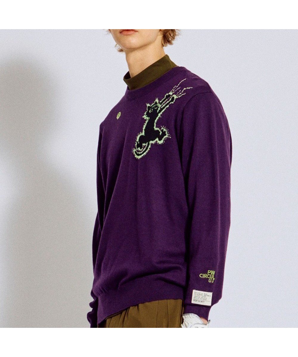 【ピーダブリュサーキュラス/PW CIRCULUS / MEN】の【MEN】Spark cat クルーネックニット ゴルフ インテリア・キッズ・メンズ・レディースファッション・服の通販 founy(ファニー) 　ファッション　Fashion　メンズファッション　Fashion for Men　トップス・カットソー　Cut & Sew Tops　ニット・セーター / 定番トップス　Knit Tops & Sweaters　2025年　2025　2025-2026秋冬・A/W　Autumn/Winter 2025–26 AW25–26　アクリル　Acrylic Material　グラフィック　Graphic, Graphic Design　ゴルフ　Golf　セーター　Sweater, Knitwear　パープル　Purple, Violet　ベーシック　Basic, Essential　モチーフ　Motif, Design Theme　冬　Winter / This Winter　猫　Cat, Kitty　A/W・秋冬　Autumn/Winter　パープル系|ID: prp329100004849571 ipo3291000000035490480