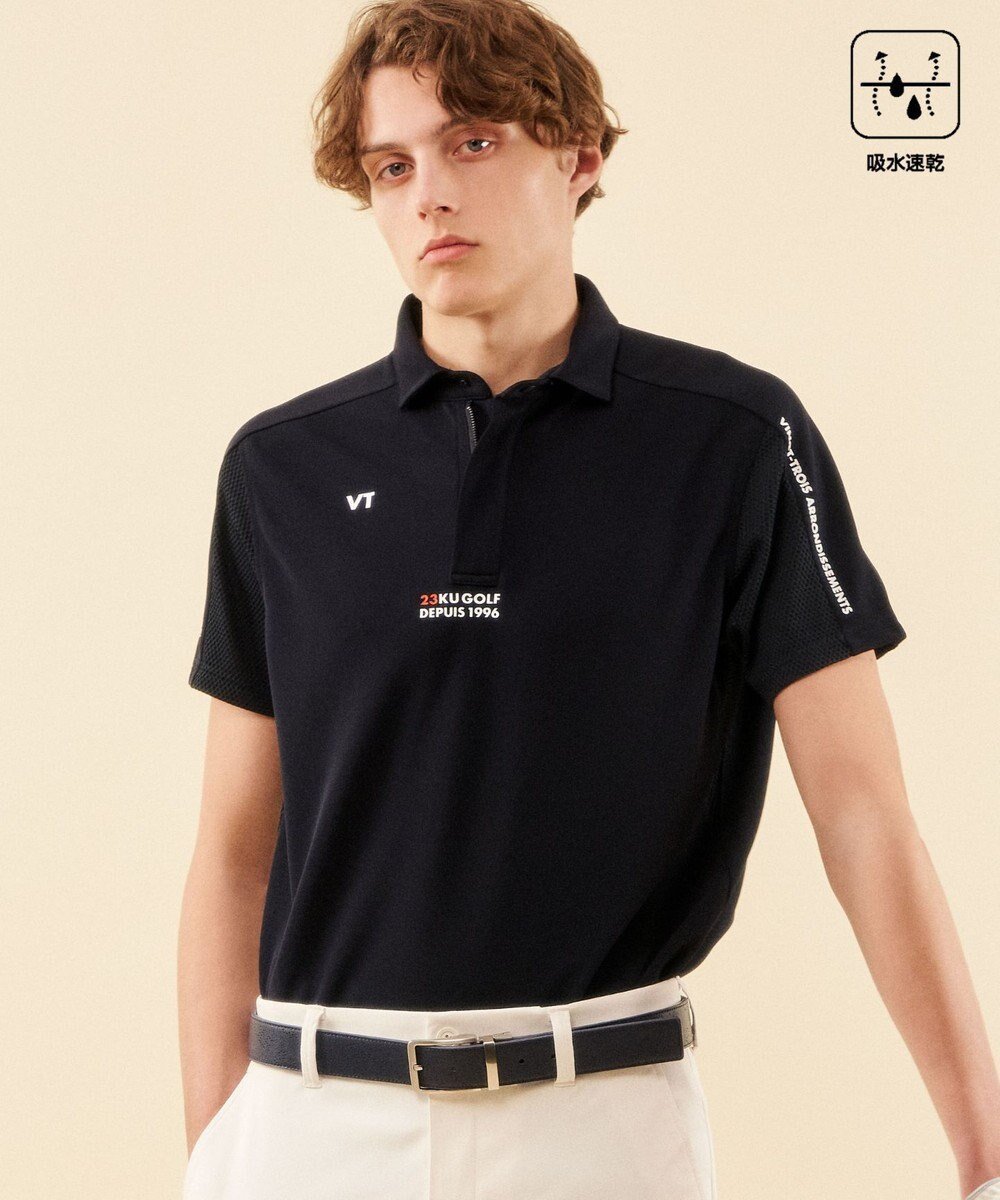 【23区 ゴルフ/23区GOLF / MEN】の【MEN】【吸水速乾】ポンチコンビ ポロシャツ インテリア・キッズ・メンズ・レディースファッション・服の通販 founy(ファニー) 　ファッション　Fashion　メンズファッション　Fashion for Men　トップス・カットソー　Cut & Sew Tops　メンズシャツ　Shirts　ポロシャツ / きれいめカジュアルスタイル　Polo Shirts　ギフト プレゼント　Gift / Present　コンビ　Combo, Combination Style　スポーティ　Sporty, Casual Athletic　フラット　Flat, Flat Shoes　ポロシャツ　Polo Shirt, Collared Tee　メッシュ　Mesh, Net Fabric　エレガント 上品　Elegant　吸水　Absorbent, Quick-Dry　夏　Summer　春　Spring　S/S・春夏　SS, Spring/Summer, Warm Season　ネイビー系|ID: prp329100004849582 ipo3291000000035490694