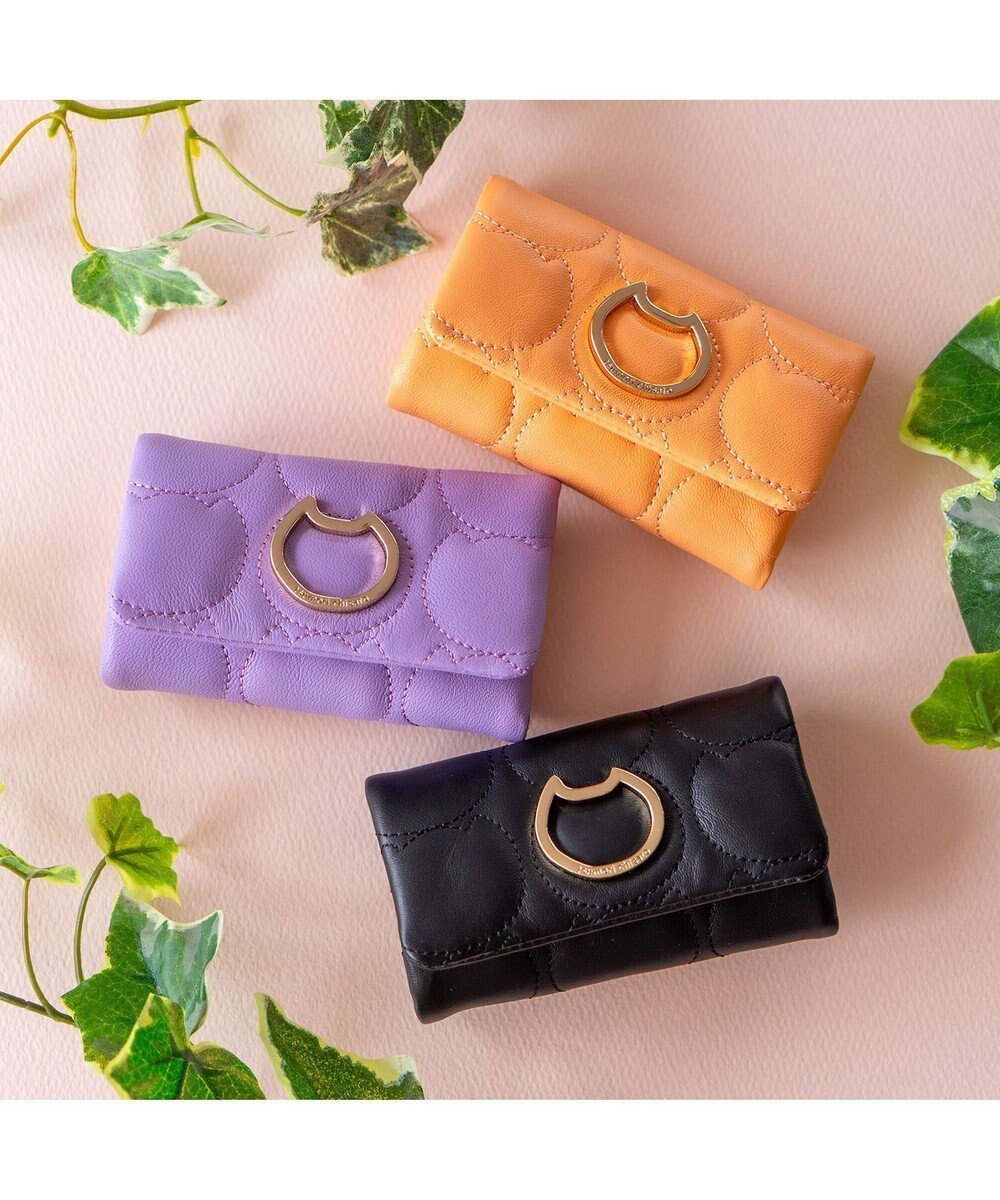 【ツモリチサト キャリー/tsumori chisato CARRY】のラインネコ キーケース インテリア・キッズ・メンズ・レディースファッション・服の通販 founy(ファニー) 　ファッション　Fashion　レディースファッション　Fashion for Women　ミニ財布・二つ折り財布　Wallets & Card Cases　アクセサリー　Fashion Accessories　オレンジ　Orange　キルティング　Quilted, Quilting　ネコ　Cat, Feline Motif　フォルム　Silhouette, Form　ラウンド　Round, Round Neck　ラベンダー　Lavender　エレガント 上品　Elegant　財布　Wallet, Purse　ブラック|ID: prp329100004849641 ipo3291000000035492083