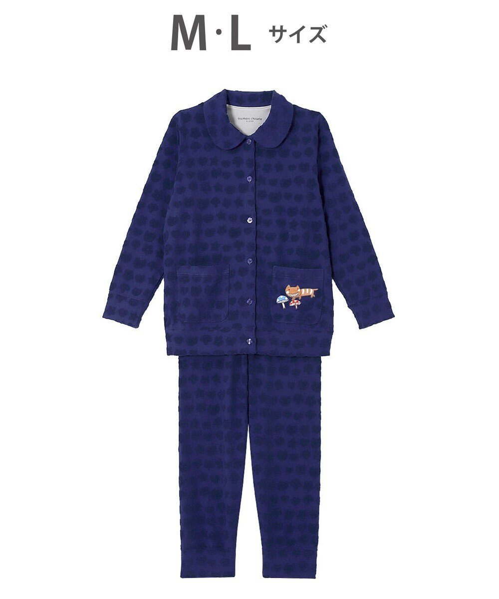 【ツモリチサト スリープ/tsumori chisato SLEEP】のツモリチサト パジャマ 長袖 長ズボン 綿混(本体) パイル素材 上下セット 前開き tsumori chisato SLEEP UDX556 /ワコール インテリア・キッズ・メンズ・レディースファッション・服の通販 founy(ファニー) 　ファッション　Fashion　レディースファッション　Fashion for Women　トップス・カットソー　Cut & Sew Tops　ジャカード／ジャガード　Jacquard, Woven Pattern　ネコ　Cat, Feline Motif　長袖　Long Sleeve, Full Sleeve　パジャマ　Pajamas, Sleepwear　ボトム　Bottoms, Lower Wear　ポケット　Pocket, Pocket Detail　モチーフ　Motif, Design Theme　ロング　Long, Long-Length　コン|ID: prp329100004849647 ipo3291000000035492222