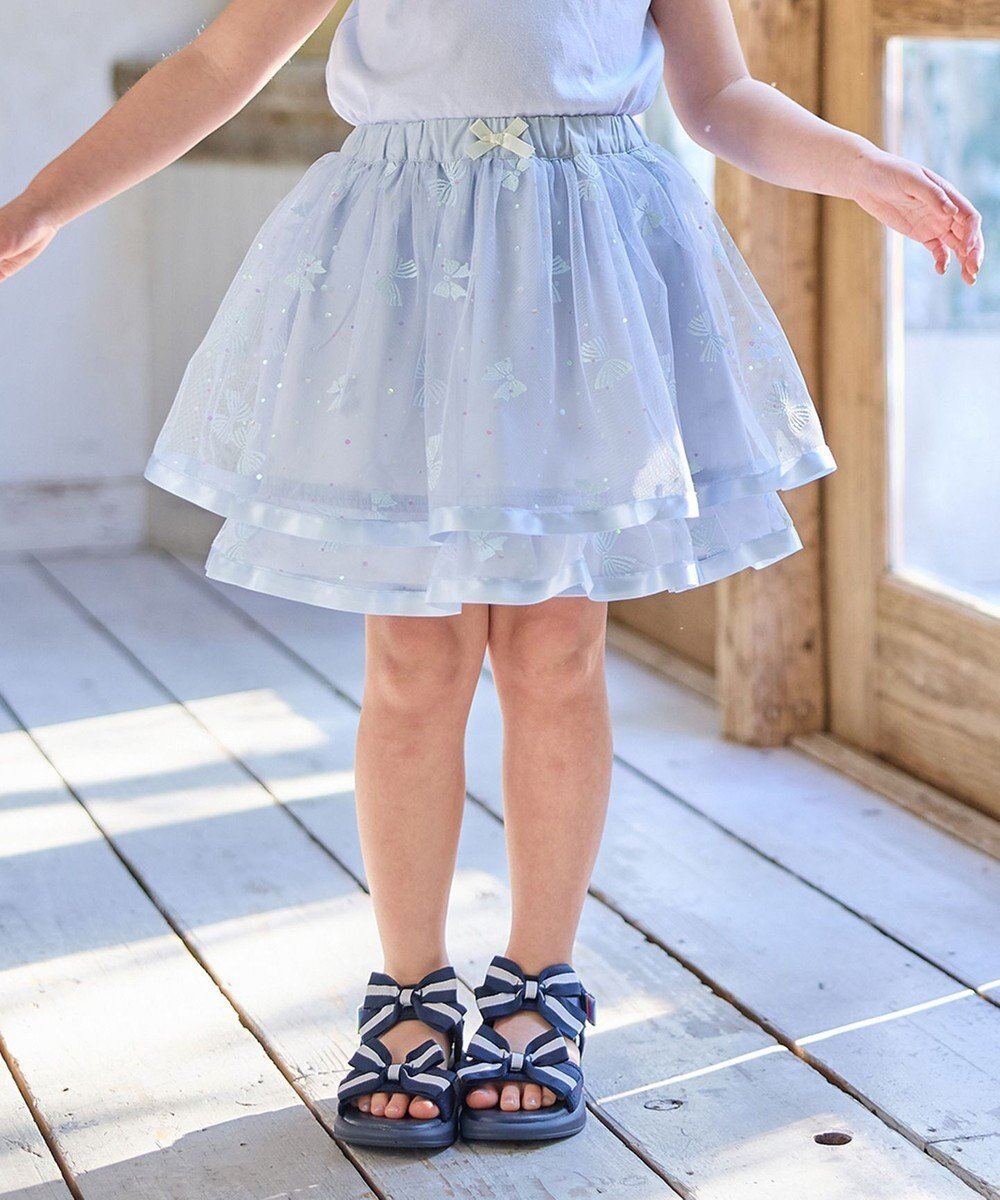 【エニィ/ANY / KIDS】のリボン チュールスカート インテリア・キッズ・メンズ・レディースファッション・服の通販 founy(ファニー) 　ファッション　Fashion　キッズファッション　Fashion for Kids　ガーリー　Girly, Feminine Style　チュール　Tulip, Tulip Motif　プリント　Print, Printed Pattern　ポケット　Pocket, Pocket Detail　リボン　Ribbon, Bow　夏　Summer　春　Spring　S/S・春夏　SS, Spring/Summer, Warm Season　サックスブルー|ID: prp329100004849939 ipo3291000000035526205