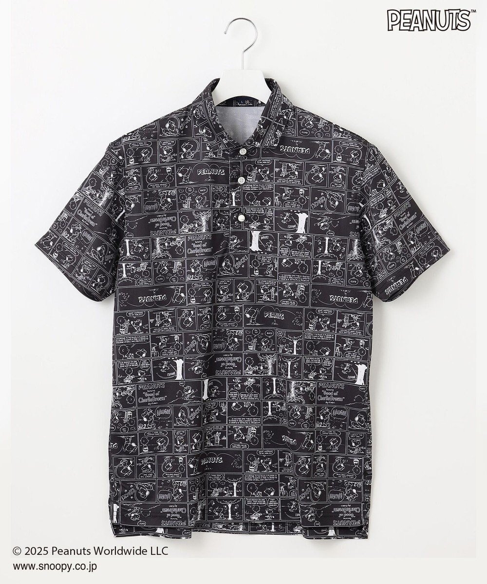 【23区 ゴルフ/23区GOLF / MEN】の【MEN】『PEANUTS』コラボ アメコミ柄ポロシャツ インテリア・キッズ・メンズ・レディースファッション・服の通販 founy(ファニー) 　ファッション　Fashion　メンズファッション　Fashion for Men　トップス・カットソー　Cut & Sew Tops　メンズシャツ　Shirts　ポロシャツ / きれいめカジュアルスタイル　Polo Shirts　アメリカン　American Style　春　Spring　コラボ　Collaboration, Collab　吸水　Absorbent, Quick-Dry　プリント　Print, Printed Pattern　ポロシャツ　Polo Shirt, Collared Tee　半袖　Short Sleeve, Half Sleeve　無地　Plain, Solid Color　S/S・春夏　SS, Spring/Summer, Warm Season　夏　Summer　ゴルフ　Golf　ブラック系5|ID: prp329100004850032 ipo3291000000035532886