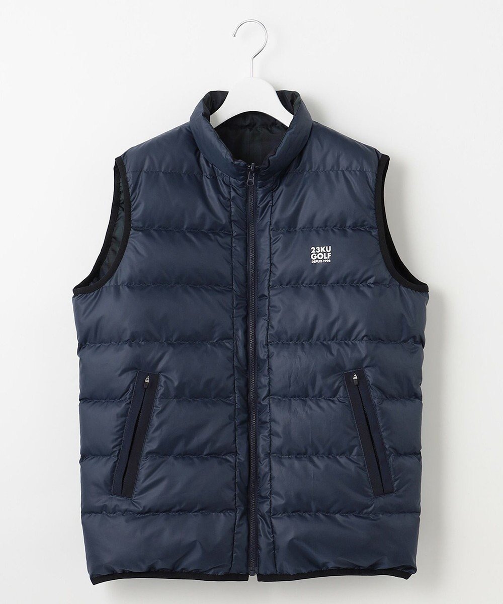 【23区 ゴルフ/23区GOLF / MEN】の【MEN】無地×チェック リバーシブル ダウンベスト インテリア・キッズ・メンズ・レディースファッション・服の通販 founy(ファニー) 　ファッション　Fashion　メンズファッション　Fashion for Men　アウター　Men's Coats Outerwear　ジャケット　Jacket, Outerwear　タフタ　Taffeta, Structured Fabric　ダウン　Down, Puffer　チェック　Check, Plaid, Tartan　プリント　Print, Printed Pattern　ベスト　Vest, Waistcoat　リバーシブル　Reversible, Two-Sided　エレガント 上品　Elegant　無地　Plain, Solid Color　A/W・秋冬　Autumn/Winter　防寒　Cold Protection, Winter-Ready　ネイビー系|ID: prp329100004850048 ipo3291000000035606750