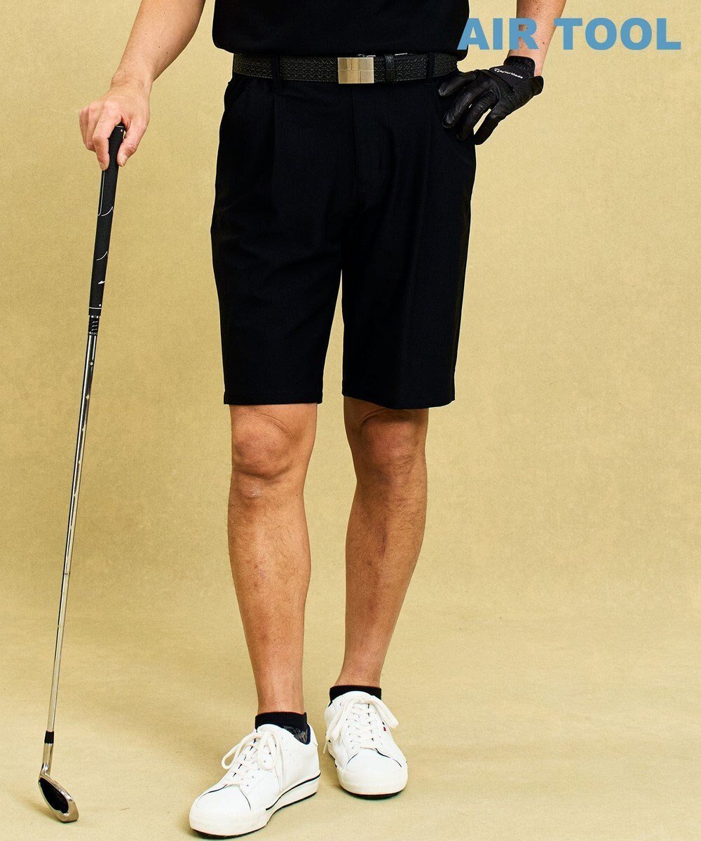 【23区 ゴルフ/23区GOLF / MEN】の【MEN】機能に優れた新素材「AIR TOOL」ワンタックショートパンツ インテリア・キッズ・メンズ・レディースファッション・服の通販 founy(ファニー) 　ファッション　Fashion　メンズファッション　Fashion for Men　ボトムス　Bottoms　ハーフパンツ・ショートパンツ　Shorts & Half Pants　春　Spring　ショート　Short, Short Length　スポーツ　Sports, Activewear　フィット　Fit, Slim Fit　ポロシャツ　Polo Shirt, Collared Tee　メッシュ　Mesh, Net Fabric　モックネック　Mock Neck, Short Turtleneck　S/S・春夏　SS, Spring/Summer, Warm Season　夏　Summer　旅行　Travel　エレガント 上品　Elegant　ゴルフ　Golf　ビジネス 仕事 通勤　Business / Work / Commuting　ブラック系|ID: prp329100004850086 ipo3291000000035607006