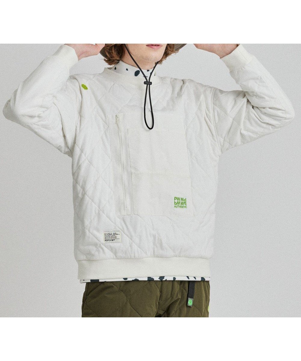 【ピーダブリュサーキュラス/PW CIRCULUS / MEN】の【MEN】中綿キルトスウェット インテリア・キッズ・メンズ・レディースファッション・服の通販 founy(ファニー) 　ファッション　Fashion　メンズファッション　Fashion for Men　トップス・カットソー　Cut & Sew Tops　2024年　2024　2024-2025秋冬・A/W　Autumn/Winter 2024–25 AW24–25　キルト　Quilt, Quilted Fabric　ゴルフ　Golf　スウェット / スエット　Sweatshirt, Sweatwear　ポケット　Pocket, Pocket Detail　冬　Winter / This Winter　A/W・秋冬　Autumn/Winter　防寒　Cold Protection, Winter-Ready　ホワイト系|ID: prp329100004850088 ipo3291000000035534875