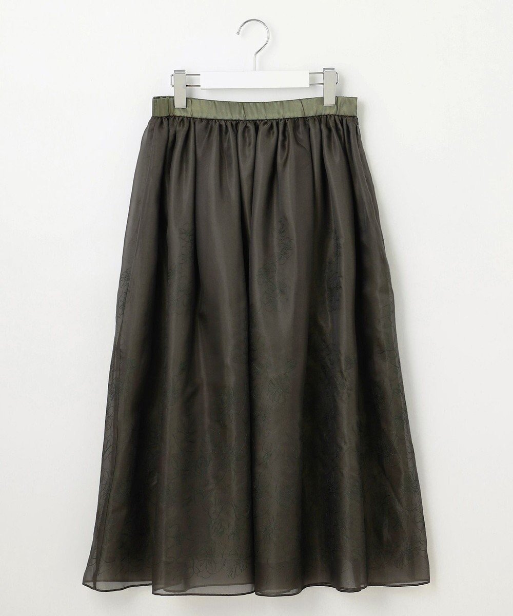 【自由区/JIYU-KU】の【洗える】シアーパネルエンブロイダリー スカート インテリア・キッズ・メンズ・レディースファッション・服の通販 founy(ファニー) 　ファッション　Fashion　レディースファッション　Fashion for Women　スカート　Skirts　エレガント 上品　Elegant　オーガンジー　Organza Fabric　ギャザー　Gathered, Ruffled　サテン　Satin, Glossy Fabric　冬　Winter / This Winter　洗える　Machine Washable　A/W・秋冬　Autumn/Winter　ダークカーキ|ID: prp329100004850319 ipo3291000000036311616