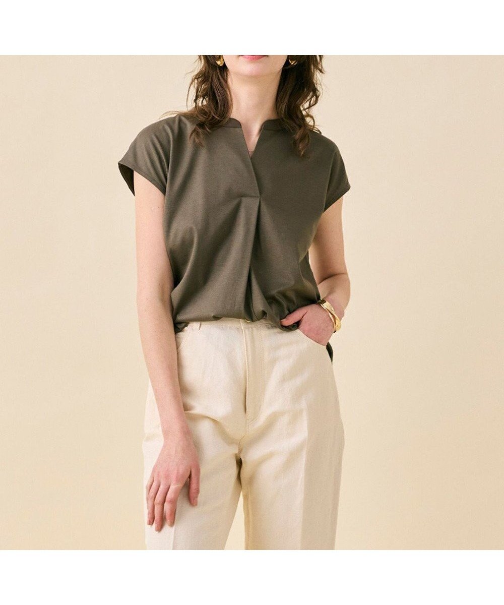 【ベイジ,/BEIGE,】の【WEB限定・洗える】MELISSA / バックシフォンスキッパー半袖トップス インテリア・キッズ・メンズ・レディースファッション・服の通販 founy(ファニー) 　ファッション　Fashion　レディースファッション　Fashion for Women　トップス・カットソー　Cut & Sew Tops　シャツ・ブラウス・オフィスカジュアル　Elegant Blouses & Button-Ups　ロングTシャツ・Tシャツ　Longline T-Shirts & Tees　カットソー・ベーシックTシャツ　Cut-and-Sewn Tops / Stretch Tees & Basics　カットソー　Cut and Sewn Top　半袖　Short Sleeve, Half Sleeve　夏　Summer　春　Spring　S/S・春夏　SS, Spring/Summer, Warm Season　洗える　Machine Washable　Khaki|ID: prp329100004850375 ipo3291000000035545499