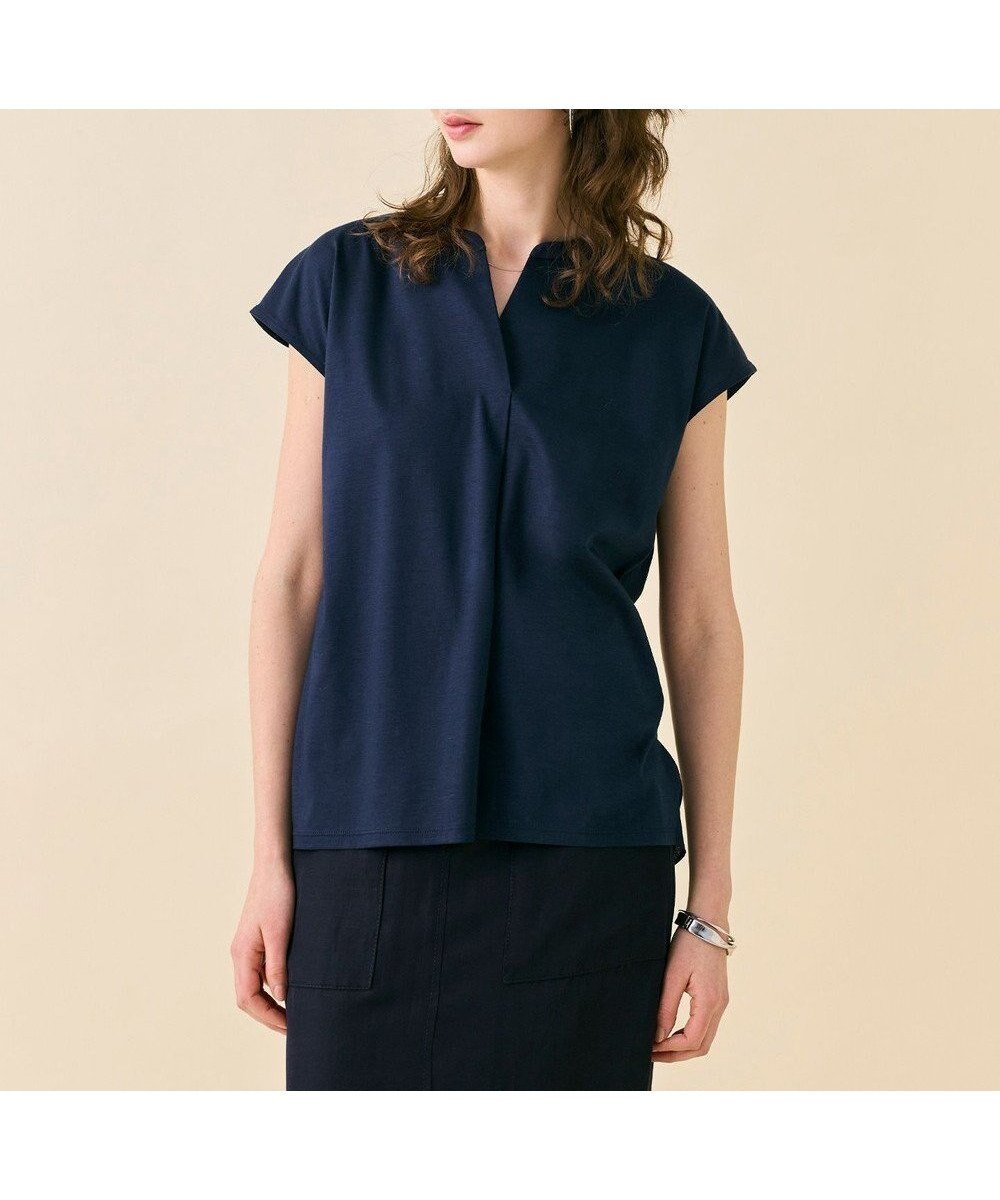 【ベイジ,/BEIGE,】の【WEB限定・洗える】MELISSA / バックシフォンスキッパー半袖トップス インテリア・キッズ・メンズ・レディースファッション・服の通販 founy(ファニー) 　ファッション　Fashion　レディースファッション　Fashion for Women　トップス・カットソー　Cut & Sew Tops　シャツ・ブラウス・オフィスカジュアル　Elegant Blouses & Button-Ups　ロングTシャツ・Tシャツ　Longline T-Shirts & Tees　カットソー・ベーシックTシャツ　Cut-and-Sewn Tops / Stretch Tees & Basics　カットソー　Cut and Sewn Top　半袖　Short Sleeve, Half Sleeve　夏　Summer　春　Spring　S/S・春夏　SS, Spring/Summer, Warm Season　洗える　Machine Washable　Navy|ID: prp329100004850375 ipo3291000000035545500