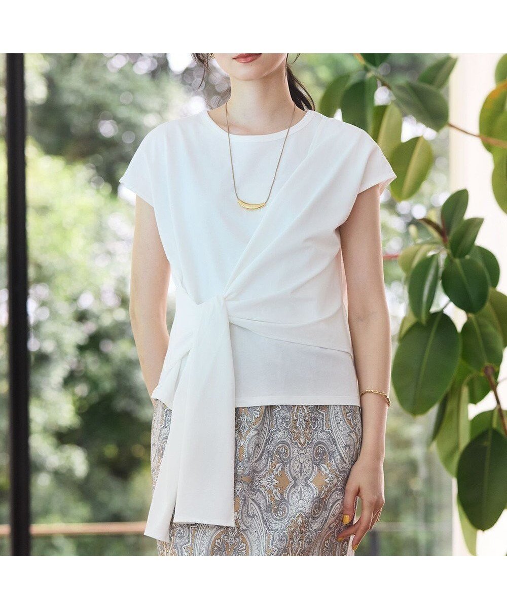 【23区/NIJYUSANKU】の【SLOW/一部店舗限定】ライトツイストコットン サッシュデザイン Tシャツ インテリア・キッズ・メンズ・レディースファッション・服の通販 founy(ファニー) 　ファッション　Fashion　レディースファッション　Fashion for Women　トップス・カットソー　Cut & Sew Tops　シャツ・ブラウス・オフィスカジュアル　Elegant Blouses & Button-Ups　ロングTシャツ・Tシャツ　Longline T-Shirts & Tees　カットソー・ベーシックTシャツ　Cut-and-Sewn Tops / Stretch Tees & Basics　春　Spring　カットソー　Cut and Sewn Top　シンプル　Simple, Minimal　スリーブ　Sleeve, Long Sleeve / Short Sleeve　タンク　Tank Top, Sleeveless Top　ドレープ　Drape, Draping Fabric　パープル　Purple, Violet　フレンチ　French, French Style　S/S・春夏　SS, Spring/Summer, Warm Season　夏　Summer　2025年　2025　2025春夏・S/S　Spring/Summer 2025 SS25　ホワイト系|ID: prp329100004850435 ipo3291000000035546161