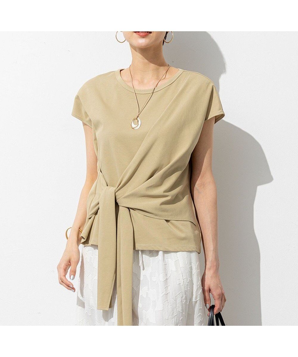 【23区/NIJYUSANKU】の【SLOW/一部店舗限定】ライトツイストコットン サッシュデザイン Tシャツ インテリア・キッズ・メンズ・レディースファッション・服の通販 founy(ファニー) 　ファッション　Fashion　レディースファッション　Fashion for Women　トップス・カットソー　Cut & Sew Tops　シャツ・ブラウス・オフィスカジュアル　Elegant Blouses & Button-Ups　ロングTシャツ・Tシャツ　Longline T-Shirts & Tees　カットソー・ベーシックTシャツ　Cut-and-Sewn Tops / Stretch Tees & Basics　春　Spring　カットソー　Cut and Sewn Top　シンプル　Simple, Minimal　スリーブ　Sleeve, Long Sleeve / Short Sleeve　タンク　Tank Top, Sleeveless Top　ドレープ　Drape, Draping Fabric　パープル　Purple, Violet　フレンチ　French, French Style　S/S・春夏　SS, Spring/Summer, Warm Season　夏　Summer　2025年　2025　2025春夏・S/S　Spring/Summer 2025 SS25　モスグリーン系|ID: prp329100004850435 ipo3291000000035546163