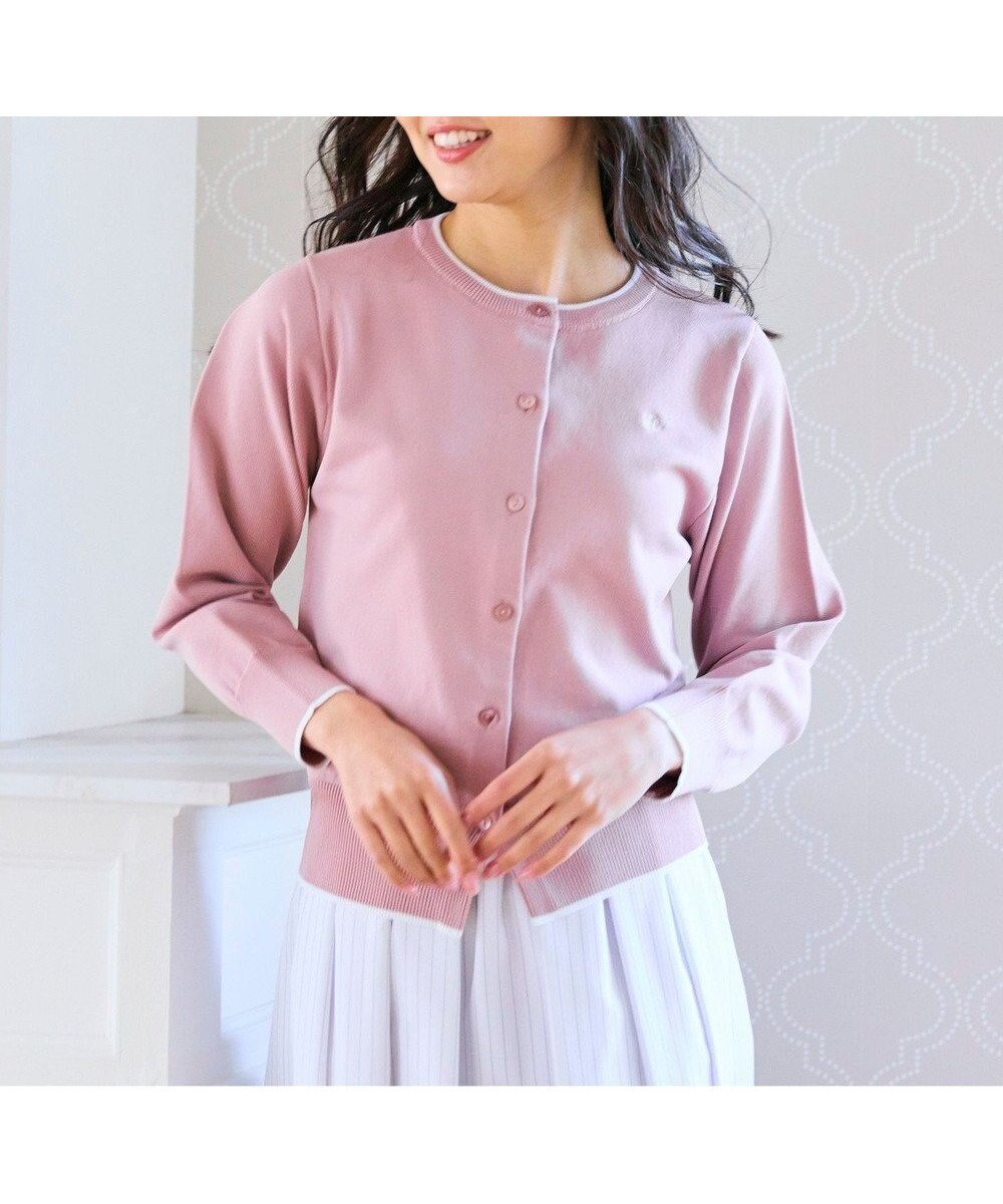 【フェルゥ/Feroux】のロゴ刺繍ニット カーディガン インテリア・キッズ・メンズ・レディースファッション・服の通販 founy(ファニー) 　ファッション　Fashion　レディースファッション　Fashion for Women　トップス・カットソー　Cut & Sew Tops　ニット　Knit Tops & Sweaters　カーディガン・羽織り　Layered Style Cardigans　おすすめ　Recommended / Our Picks　カーディガン　Cardigan, Knitwear　シンプル　Simple, Minimal　デニム　Denim, Jeans Material　フレア　Flare, Flared　夏　Summer　春　Spring　S/S・春夏　SS, Spring/Summer, Warm Season　ピンク系|ID: prp329100004850482 ipo3291000000036280501