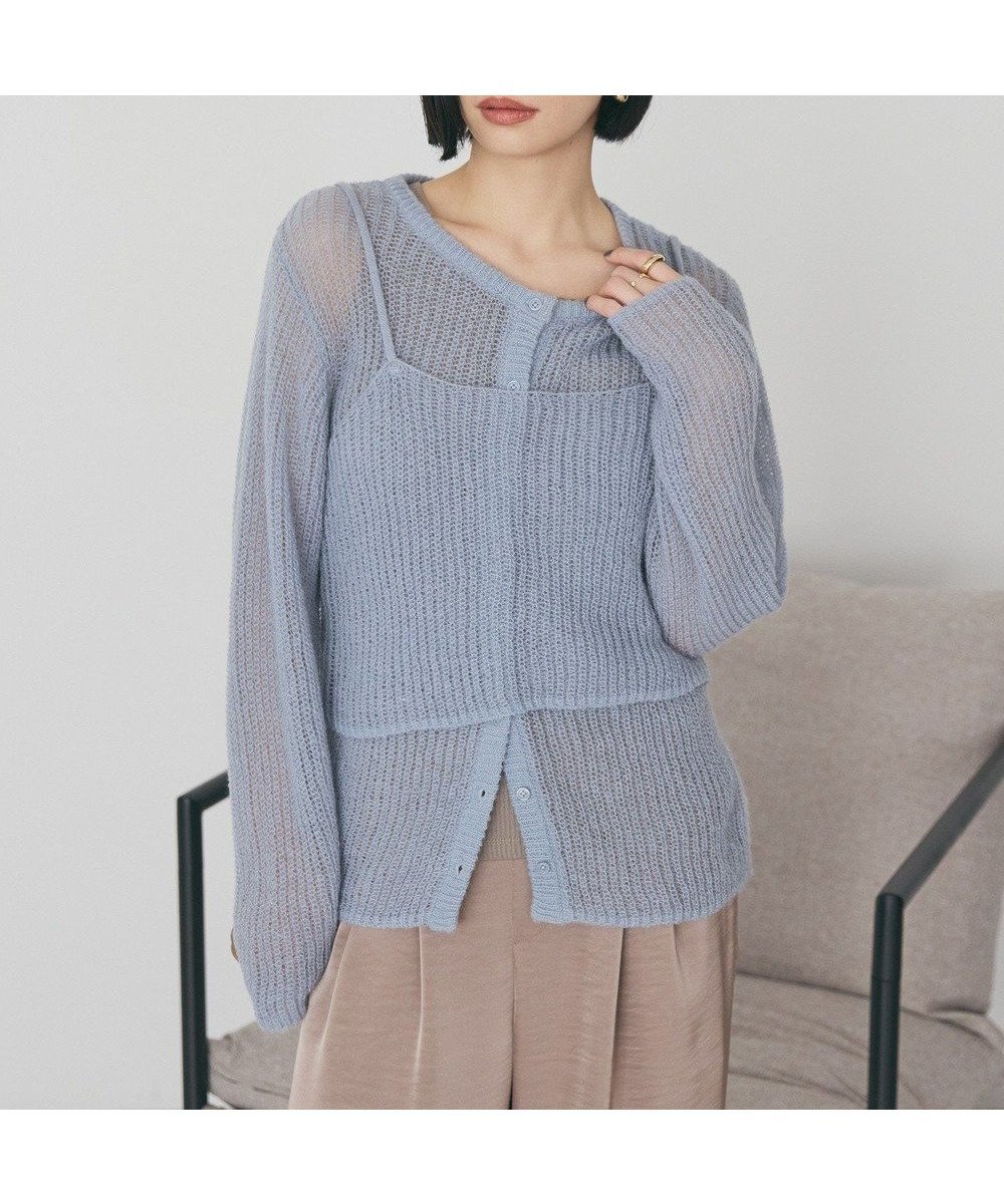 【アメリカンホリック/AMERICAN HOLIC】の甘編みキャミカーディガンセット インテリア・キッズ・メンズ・レディースファッション・服の通販 founy(ファニー) 　ファッション　Fashion　レディースファッション　Fashion for Women　トップス・カットソー　Cut & Sew Tops　カーディガン・羽織り　Layered Style Cardigans　キャミソール&ノースリーブ　Camisoles & Sleeveless Tops　おすすめ　Recommended / Our Picks　アメリカン　American Style　カーディガン　Cardigan, Knitwear　キャミソール　Camisole, Spaghetti Strap Top　コンパクト　Compact, Small Size　スタイリッシュ　Stylish, Fashionable　スラックス　Slacks, Dress Pants　バランス　Balance, Style Balance　夏　Summer　春　Spring　S/S・春夏　SS, Spring/Summer, Warm Season　Sax|ID: prp329100004850543 ipo3291000000035629334