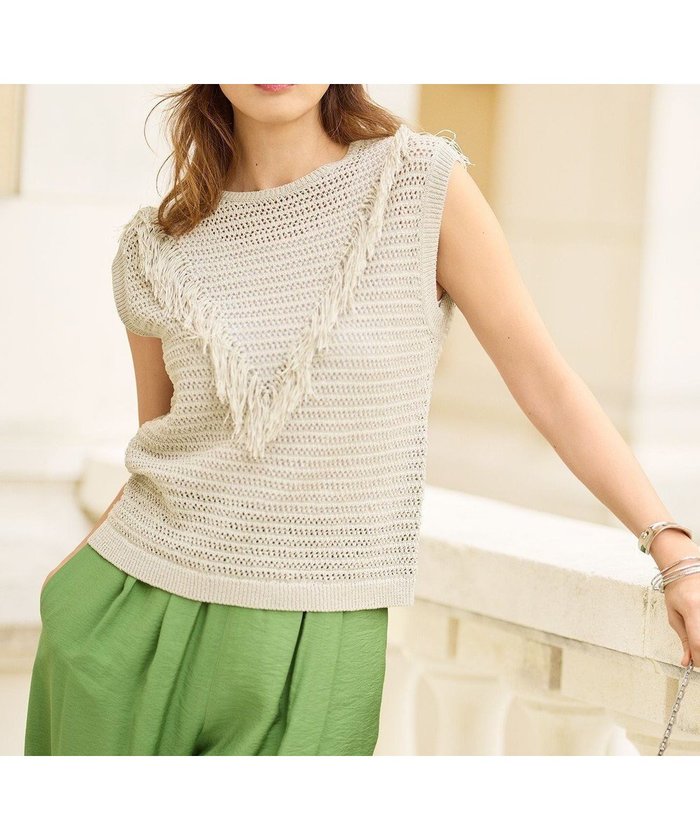 【自由区/JIYU-KU】の【SHIHOさん着用】リネンフリンジ ベスト インテリア・キッズ・メンズ・レディースファッション・服の通販 founy(ファニー) https://founy.com/ ファッション Fashion レディースファッション Fashion for Women アウター Coat / Outerwear Collection トップス・カットソー Cut & Sew Tops ベスト&ジレ / 重ね着スタイル Vests & Gilets かぎ針 Crochet シンプル Simple, Minimal ベスト Vest, Waistcoat 夏 Summer 春 Spring S/S・春夏 SS, Spring/Summer, Warm Season 透かし Cut-Out, Lacework |ID: prp329100004850553 ipo3291000000036211807