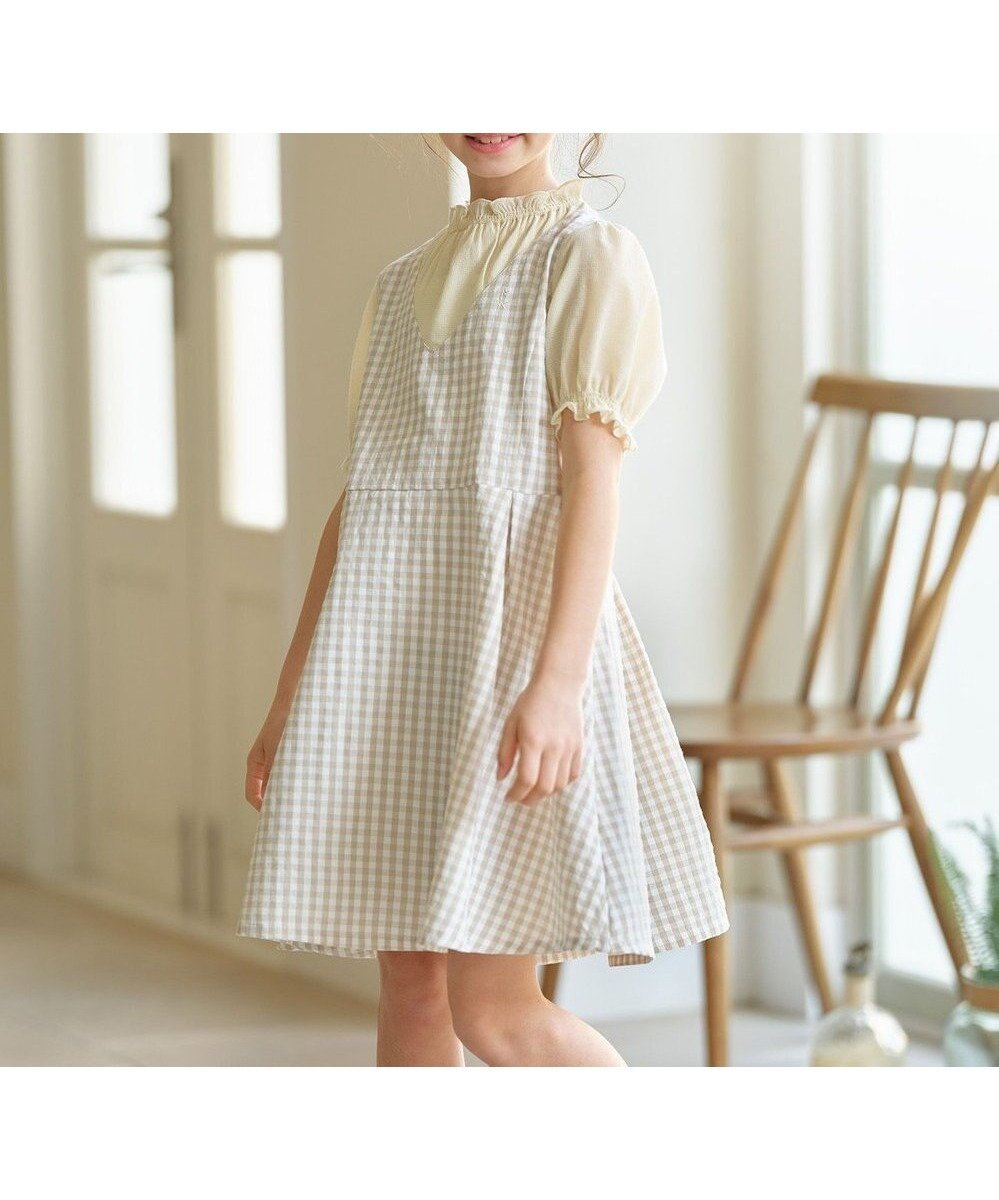 【組曲 / KIDS/KUMIKYOKU】の【110-140㎝】ギンガムドッキング ワンピース 人気、トレンドファッション・服の通販 founy(ファニー) 　ファッション　Fashion　キッズファッション　Fashion for Kids　ワンピース　Dresses　ギンガム　Gingham, Gingham Fabric　シアー　Sheer, See-Through　シフォン　Chiffon, Lightweight Fabric　シャーリング　Shirring, Ruched　チェック　Check, Plaid, Tartan　ドッキング　Docking, Mixed Material　エレガント 上品　Elegant　夏　Summer　春　Spring　S/S・春夏　SS, Spring/Summer, Warm Season　 other-1|ID: prp329100004850635 ipo3291000000035555896