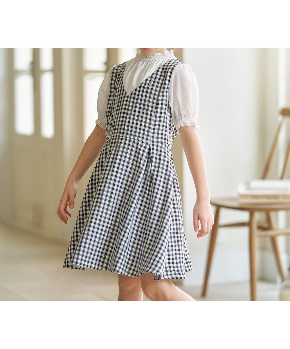 【組曲 / KIDS/KUMIKYOKU】の【110-140㎝】ギンガムドッキング ワンピース インテリア・キッズ・メンズ・レディースファッション・服の通販 founy(ファニー) 　ファッション　Fashion　キッズファッション　Fashion for Kids　ワンピース　Dresses　ギンガム　Gingham, Gingham Fabric　シアー　Sheer, See-Through　シフォン　Chiffon, Lightweight Fabric　シャーリング　Shirring, Ruched　チェック　Check, Plaid, Tartan　ドッキング　Docking, Mixed Material　エレガント 上品　Elegant　夏　Summer　春　Spring　S/S・春夏　SS, Spring/Summer, Warm Season　ブラック系3|ID: prp329100004850635 ipo3291000000035555900