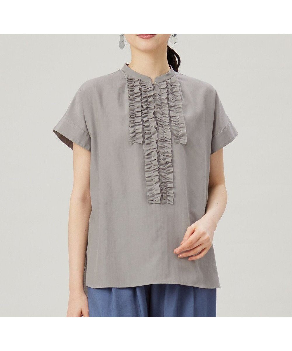 【自由区/JIYU-KU】の【洗える】ソフトリネンフリルディティール ブラウス インテリア・キッズ・メンズ・レディースファッション・服の通販 founy(ファニー) ファッション Fashion レディースファッション Fashion for Women トップス・カットソー Cut & Sew Tops シャツ・ブラウス・オフィスカジュアル Elegant Blouses & Button-Ups おすすめ Recommended / Our Picks シアー Sheer, See-Through スリーブ Sleeve, Long Sleeve / Short Sleeve ドレープ Drape, Draping Fabric バランス Balance, Style Balance フレンチ French, French Style フロント Front, Front Design エレガント 上品 Elegant 夏 Summer 春 Spring S/S・春夏 SS, Spring/Summer, Warm Season 洗える Machine Washable グレー|ID: prp329100004850690 ipo3291000000035557314